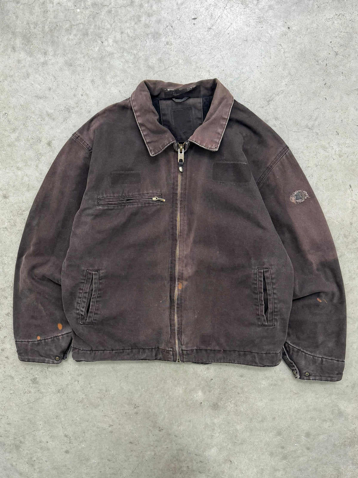 DISTRESSED & SUN FADED BROWN MECHANIC JACKET - 1980S