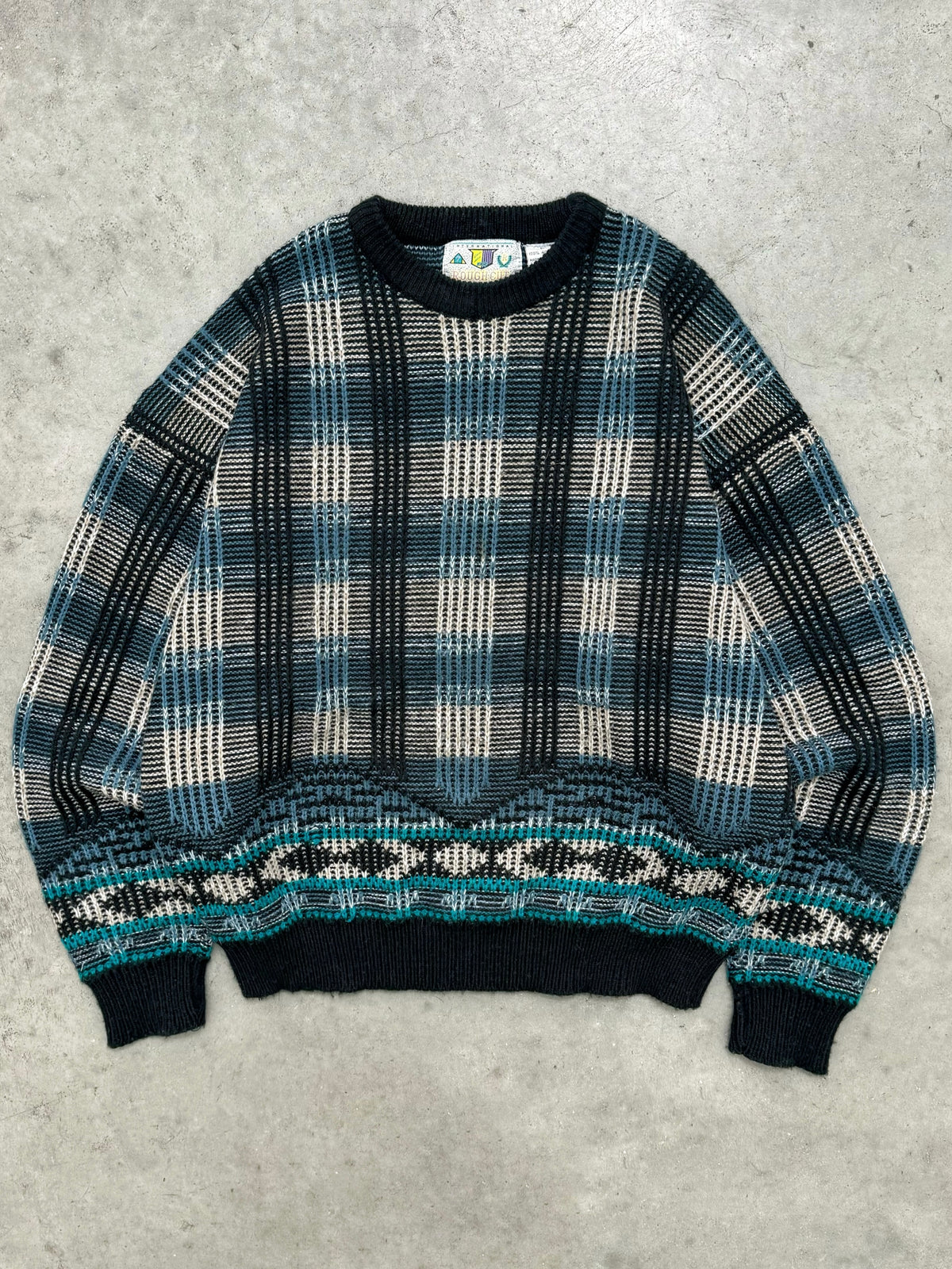 FADED ICE PLAID KNIT SWEATER - 1980S