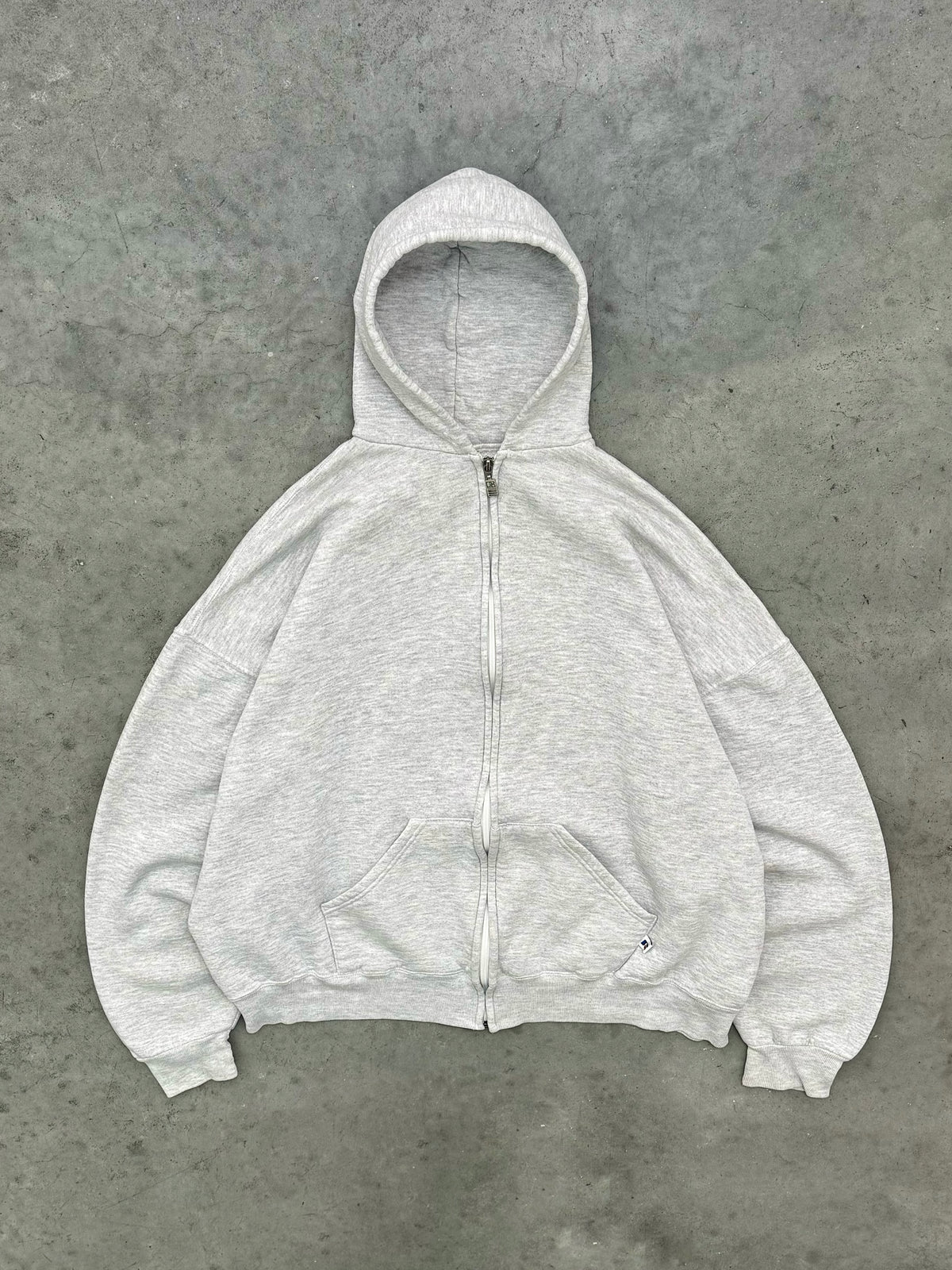 FADED HEATHER GREY RUSSELL ZIP UP HOODIE - 1990S