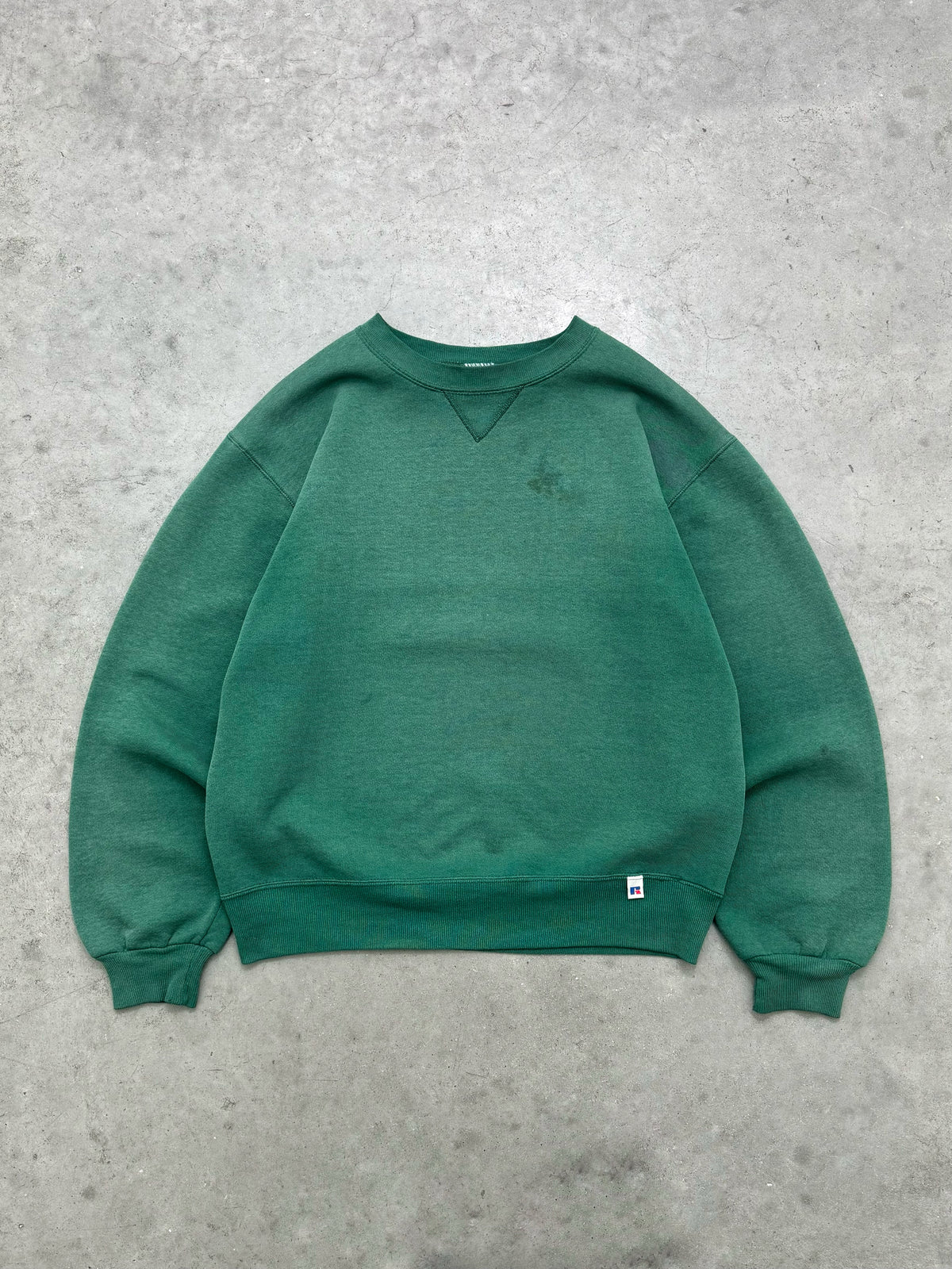 FADED FOREST GREEN RUSSELL CREWNECK - 1990S