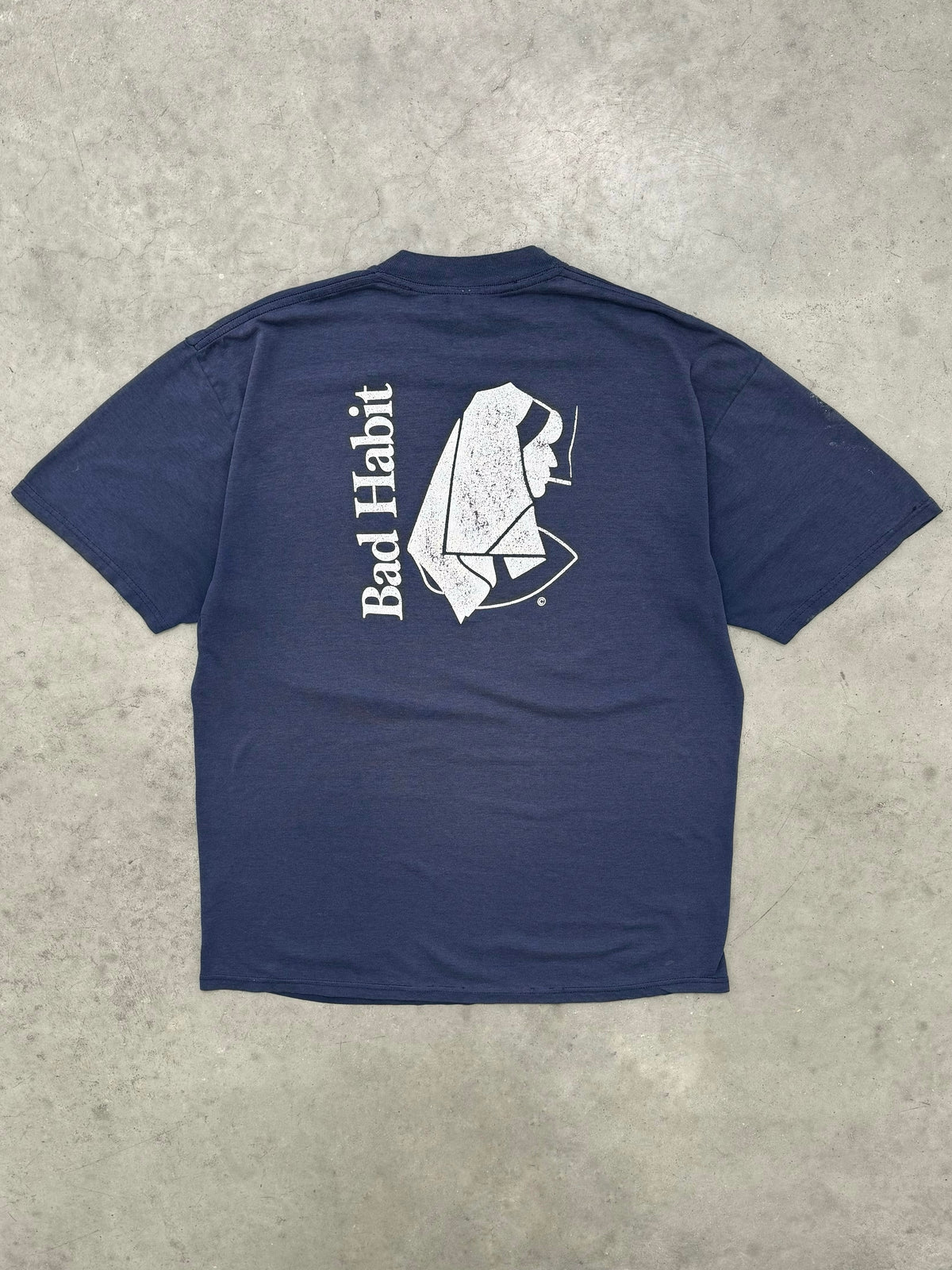 FADED NAVY BLUE "BAD HABIT" TEE - 1990S