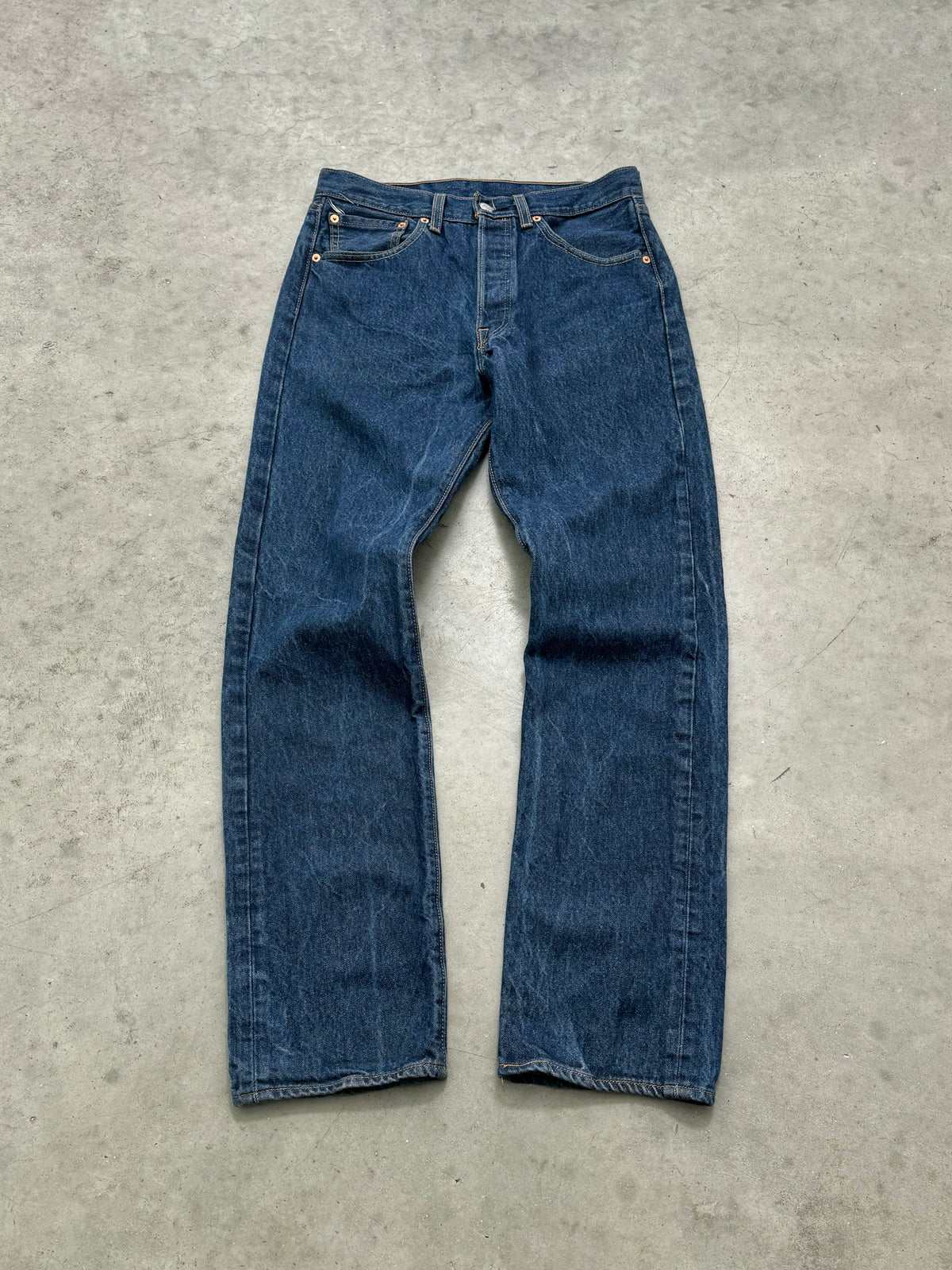 FADED DEEP INDIGO LEVIS 501 BUTTON FLY JEANS - 1980S
