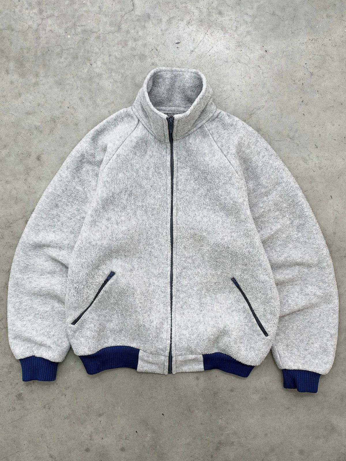 FADED HEATHER GREY ZIP UP POLAR FLEECE - 1980S