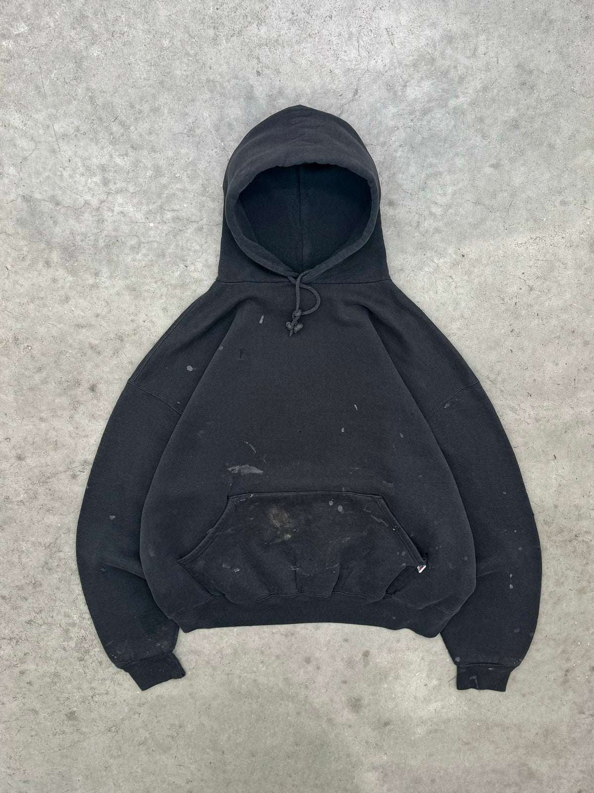 FADED BLACK PAINT SPLATTER RUSSELL HOODIE - 1990S