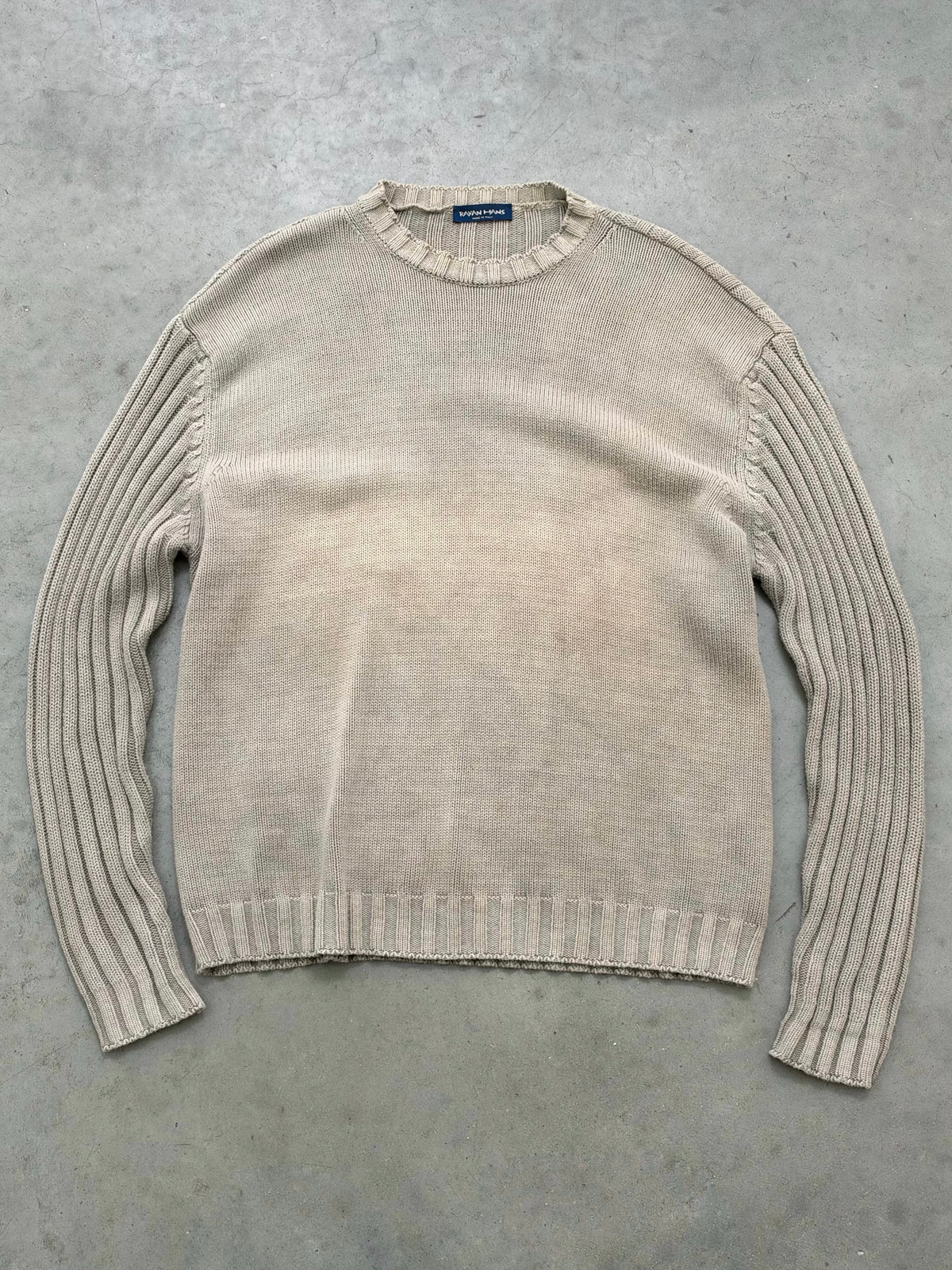 SUN FADED STONE GREY RIBBED SWEATER - 1990S