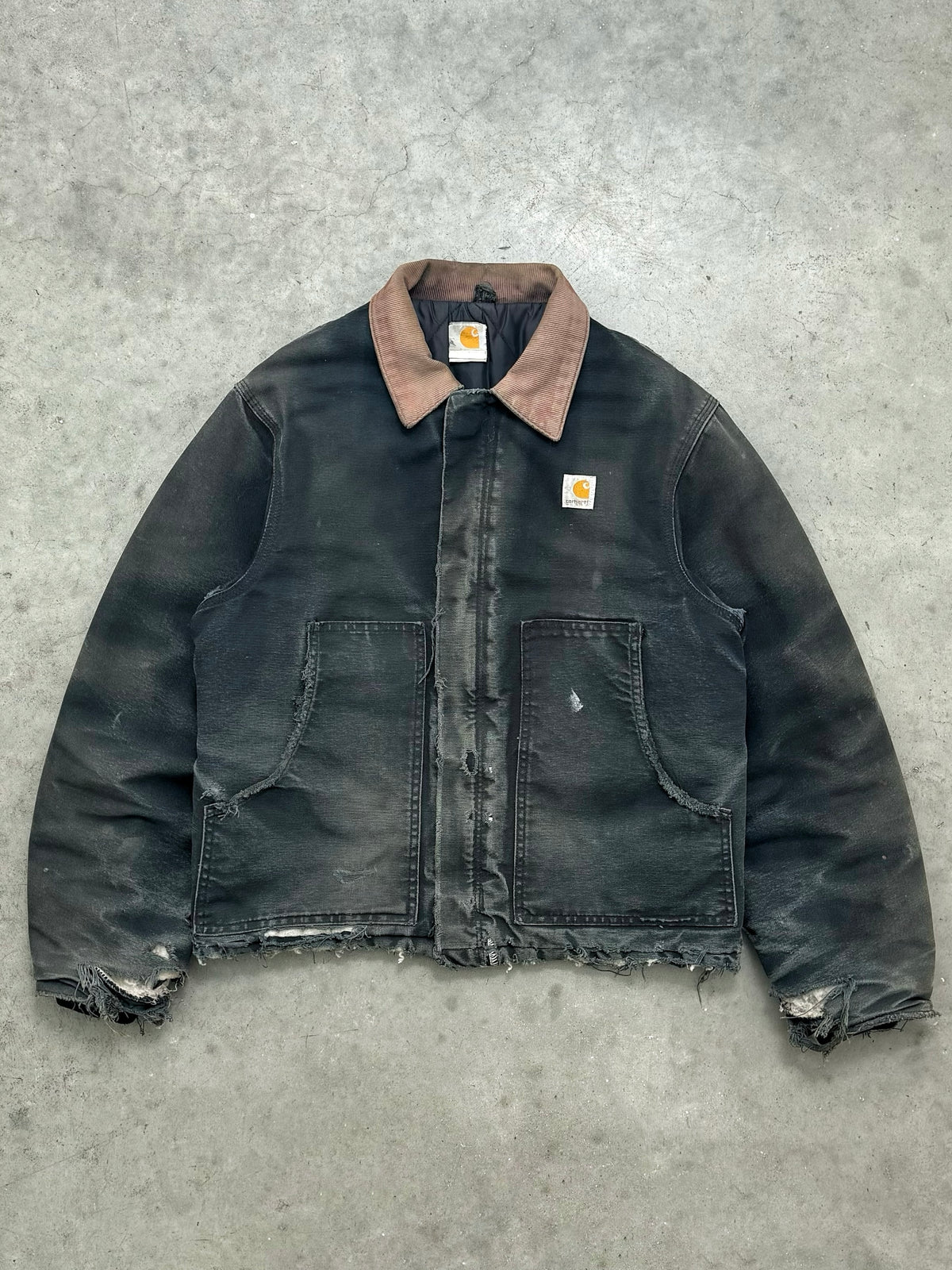 DISTRESSED & FADED BLACK CARHARTT ARCTIC JACKET - 1990S