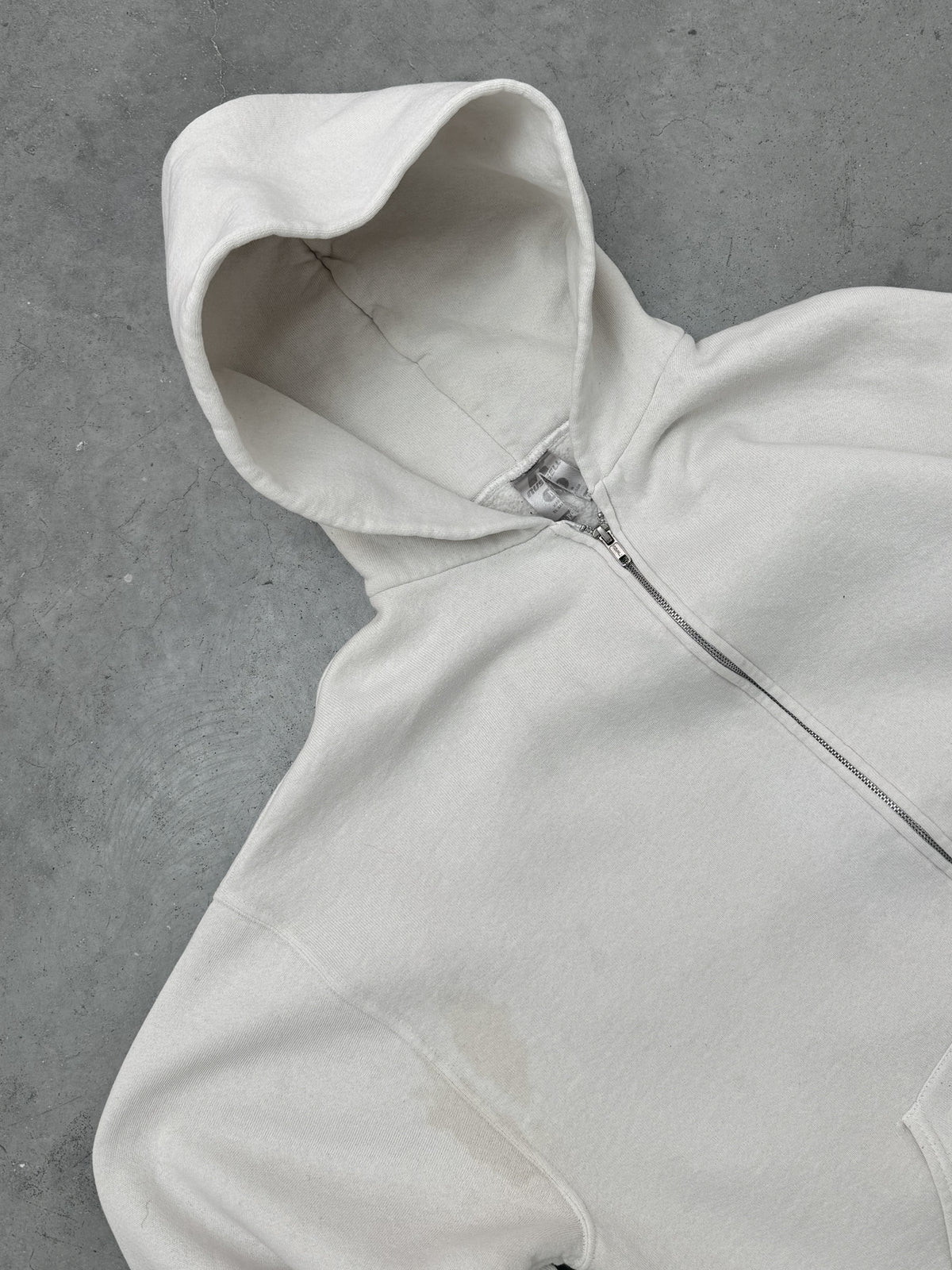 FADED BONE WHITE RUSSELL ZIP UP HOODIE - 2000S