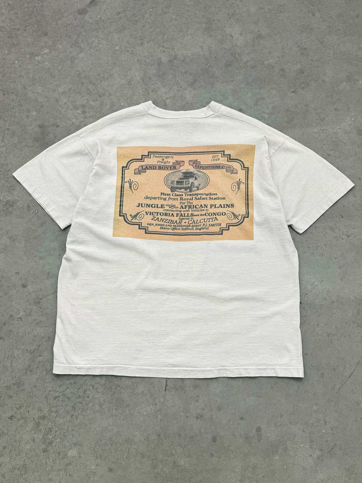 FADED WHITE "LAND ROVER" TEE - 1990S