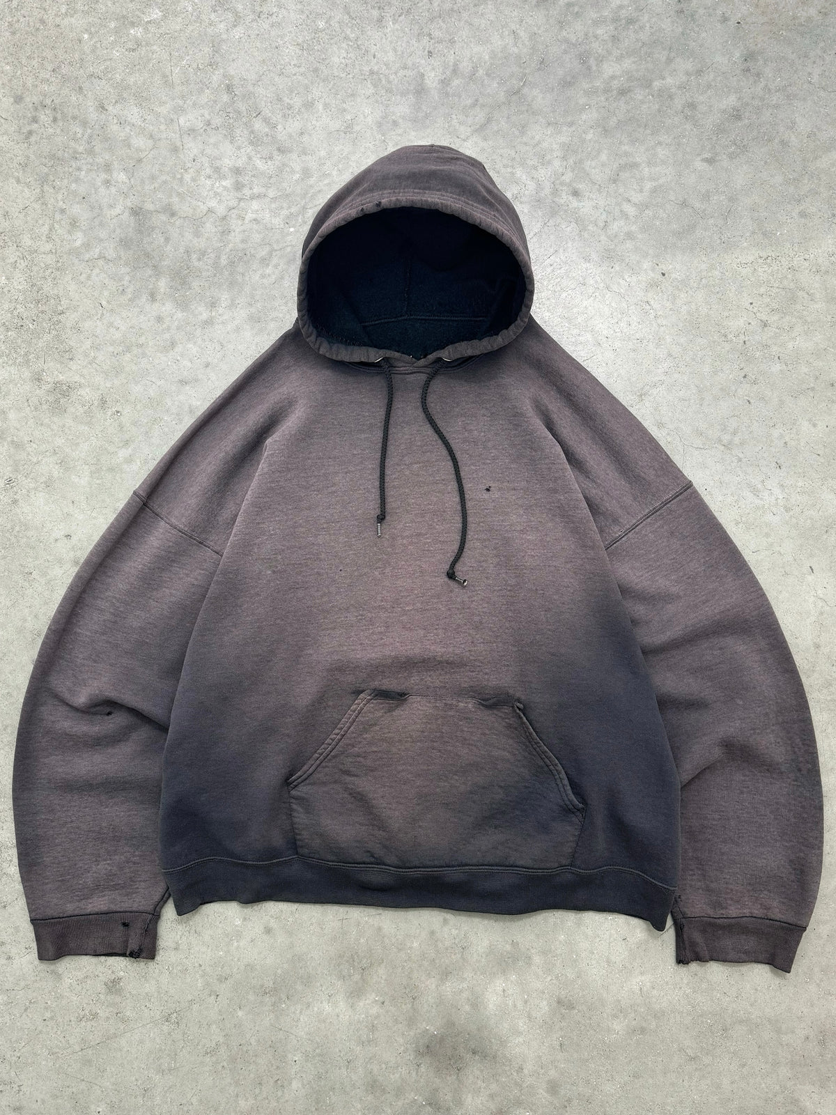 DISTRESSED SUN FADED BLACK SMOKED OUT HOODIE - 2000S