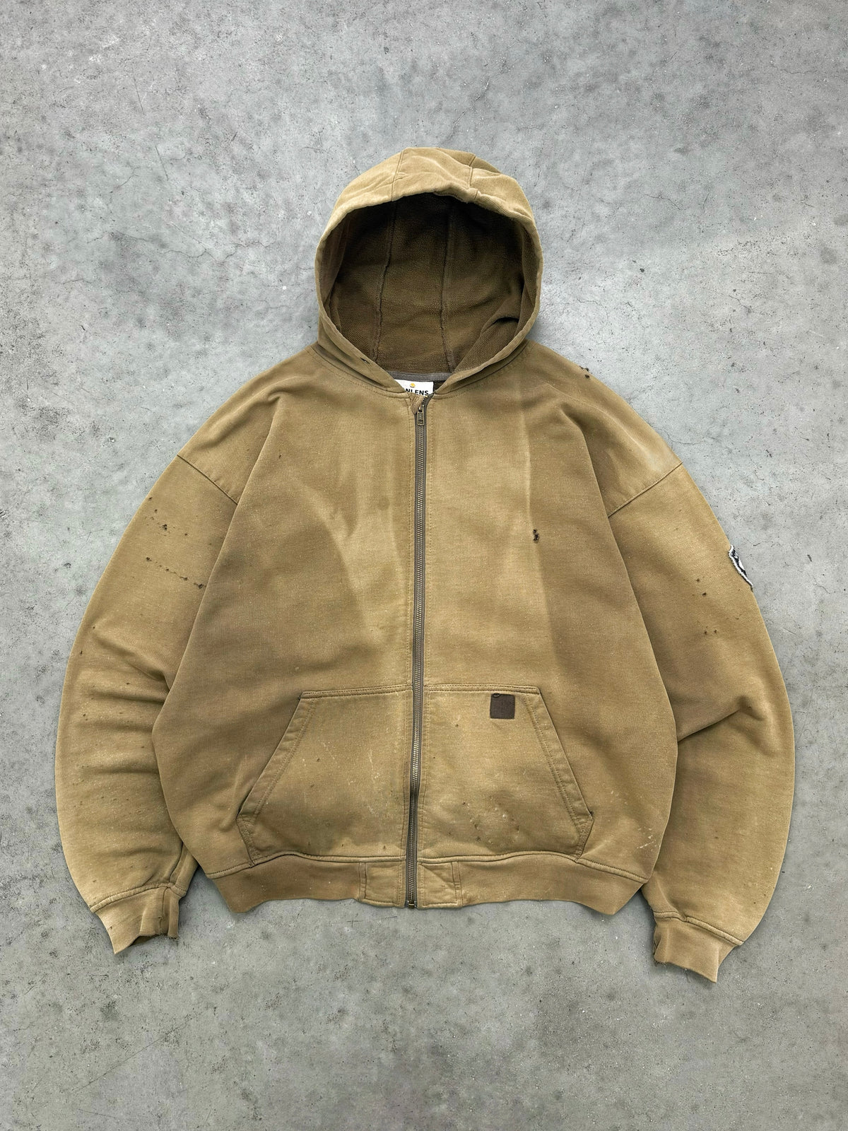 SUN FADED OLIVE DISTRESSED ZIP UP HOODIE - 2000S