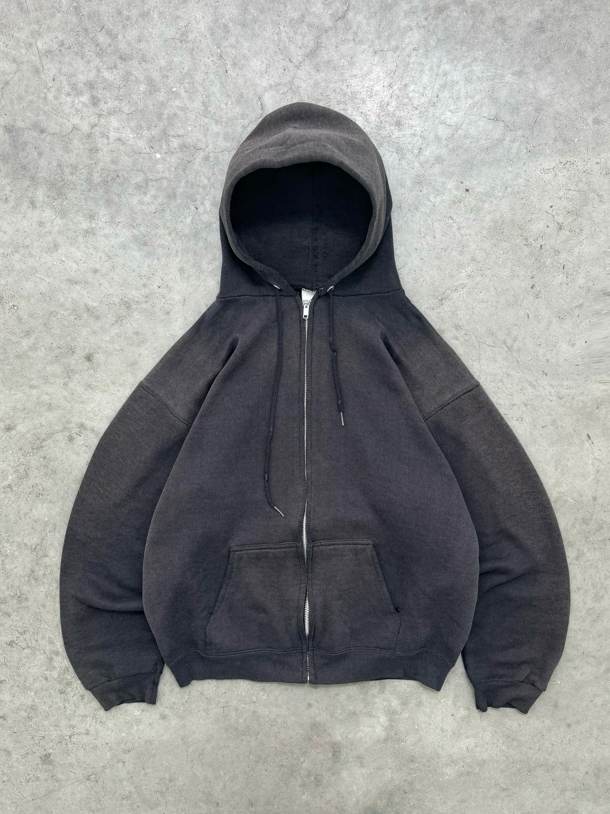 SUN FADED BLACK ZIP UP HOODIE - 1990S