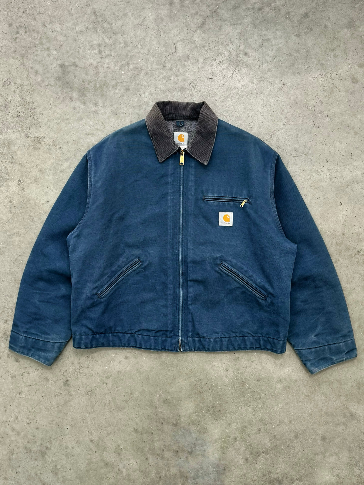 FADED BLUE CARHARTT BLANKET LINED DETROIT JACKET - 1990S
