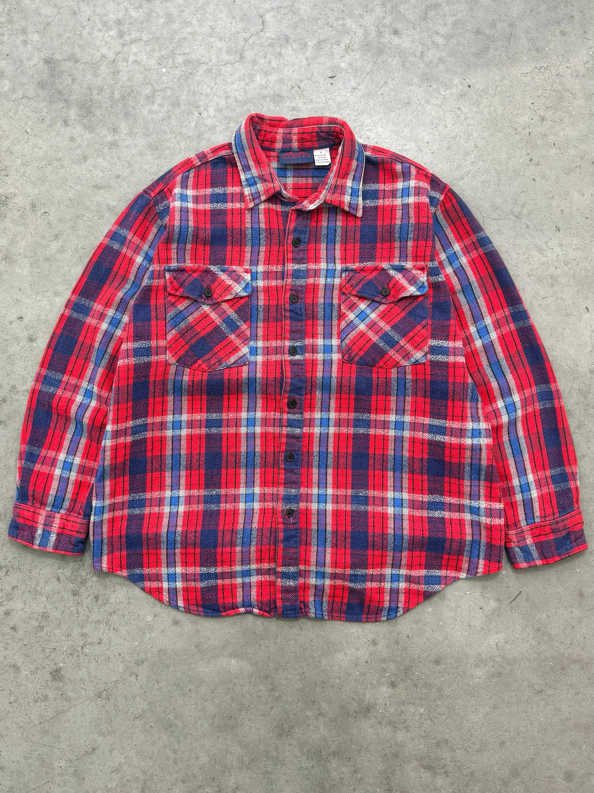 FADED RED PLAID FLANNEL SHIRT - 1990S