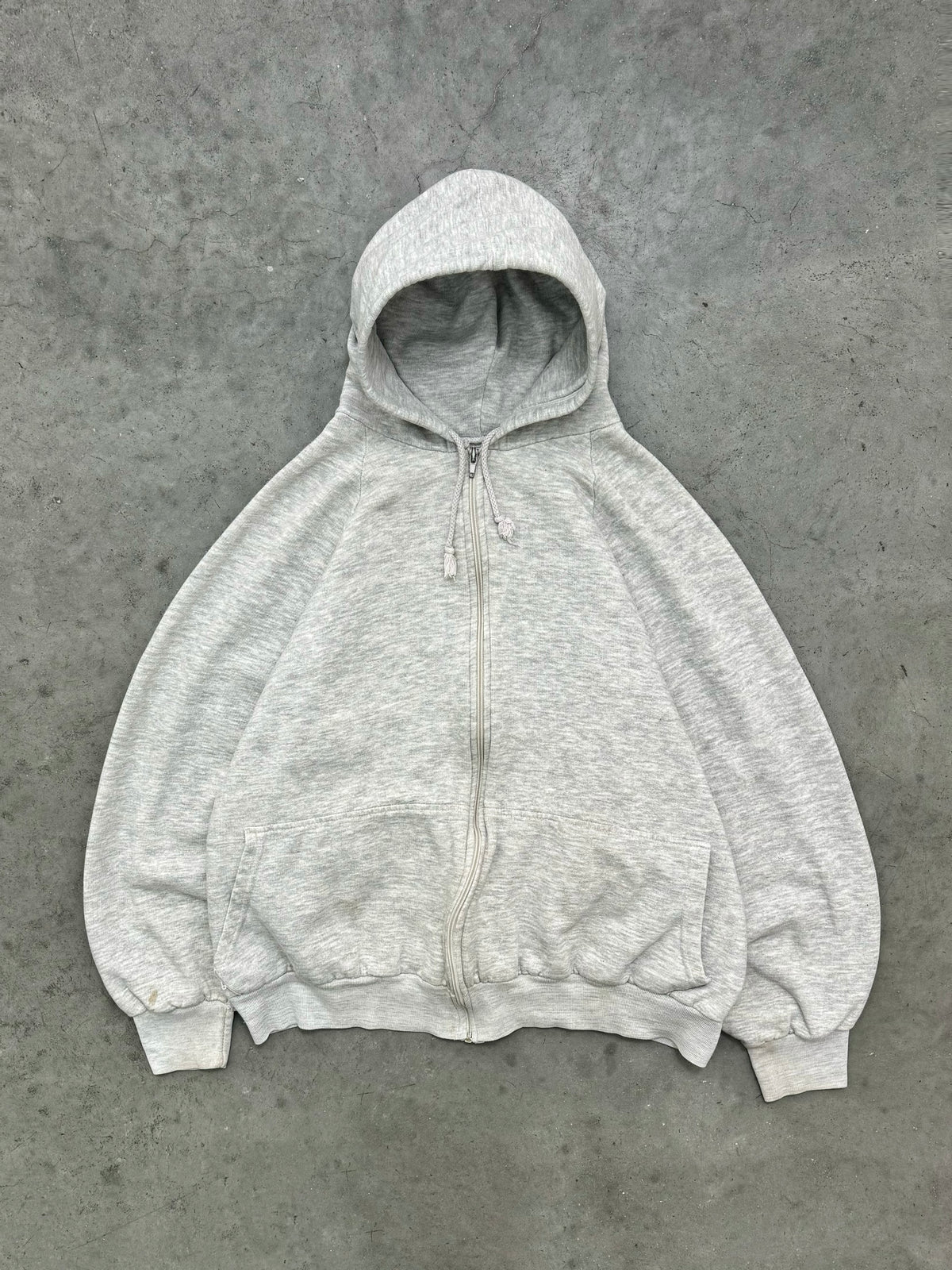 FADED HEATHER GREY THERMAL LINED ZIP UP HOODIE - 1980S