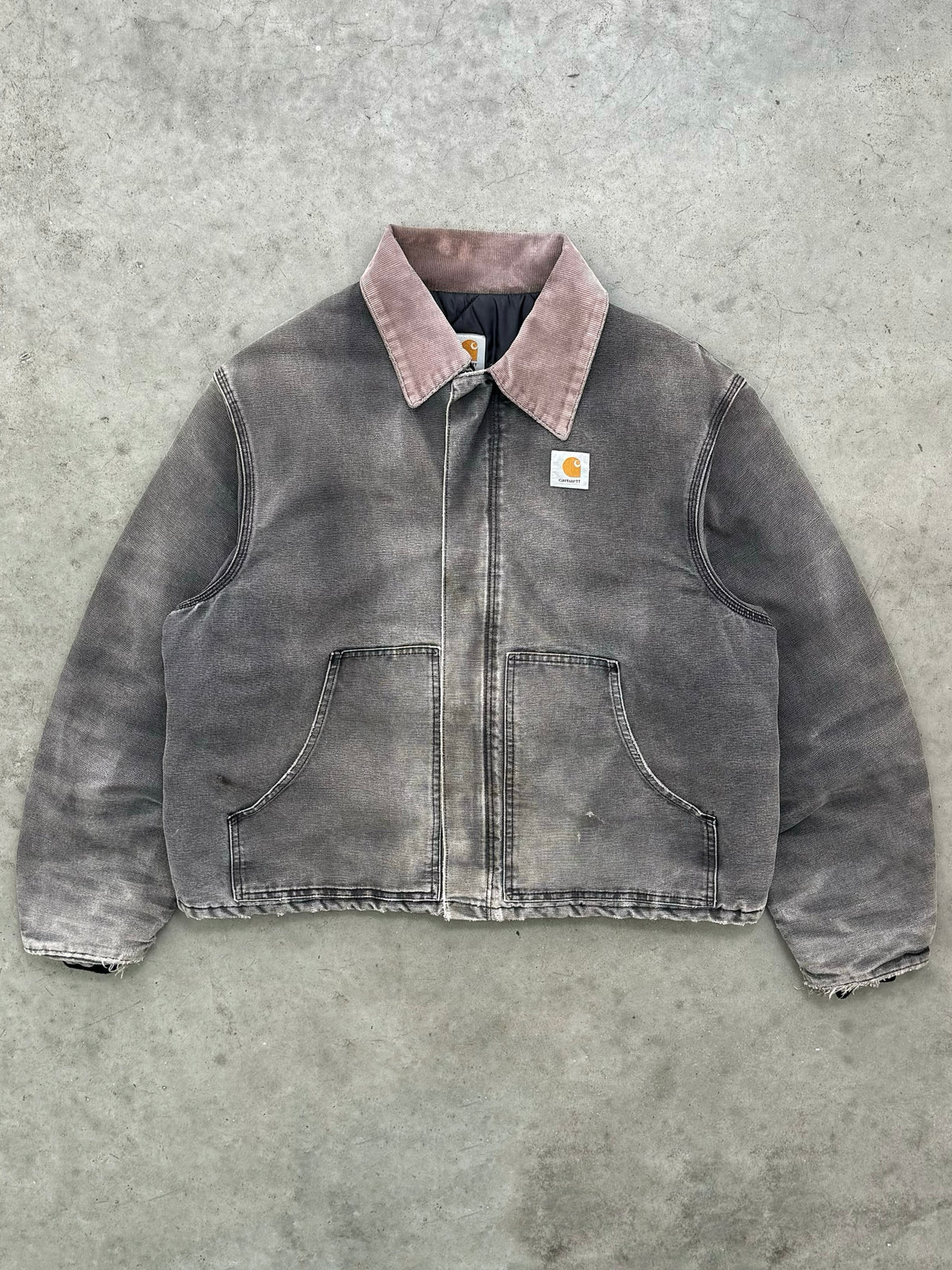 DISTRESSED & SUN FADED BLACK SMOKE CARHARTT ARCTIC JACKET - 1990S