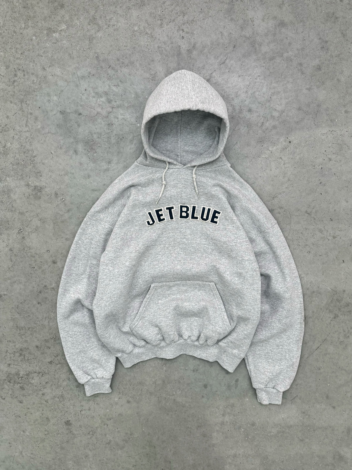 FADED HEATHER GREY "JET BLUE" HOODIE - 1990S