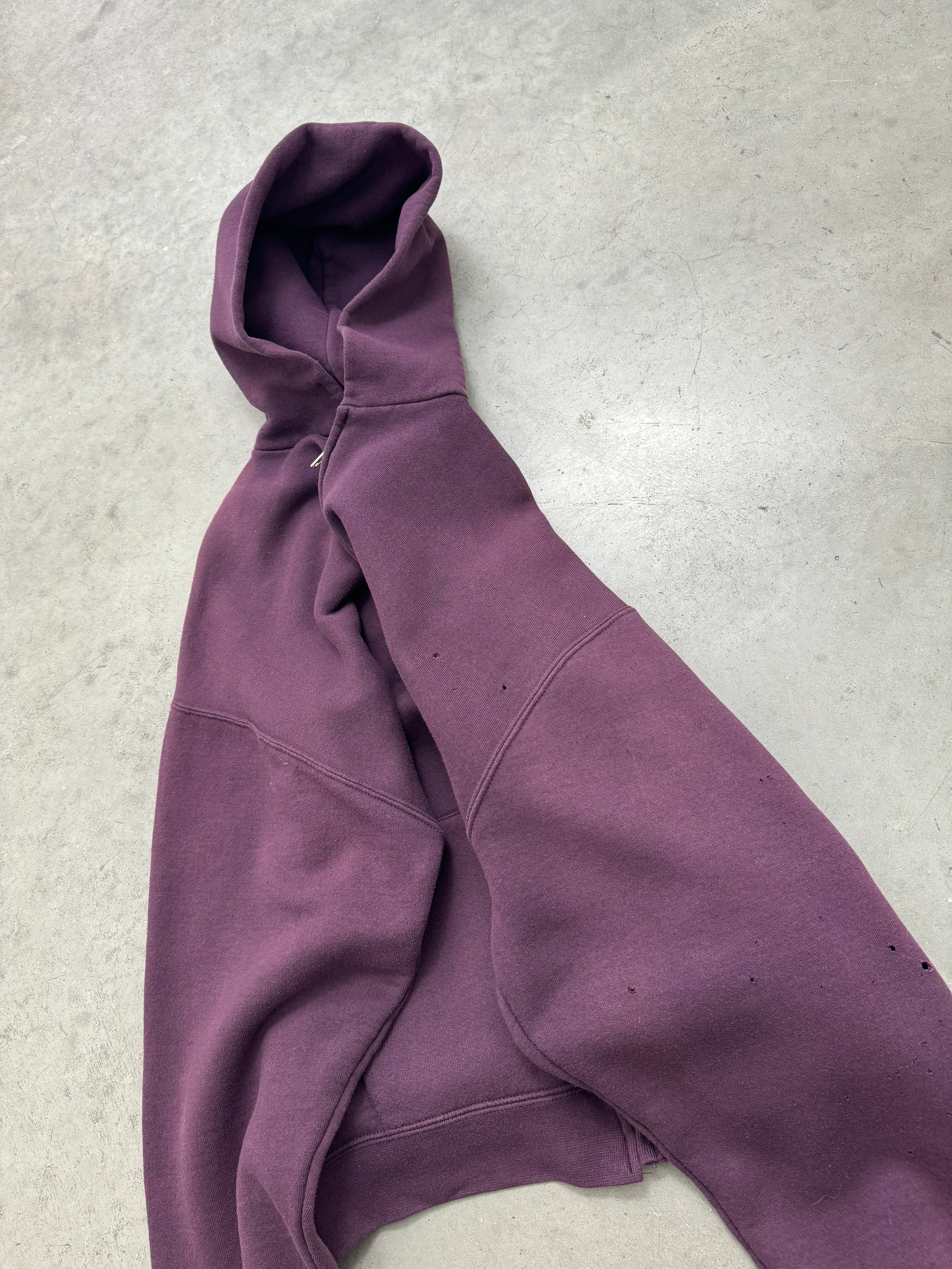 DISTRESSED FADED PLUM ZIP UP RUSSELL HOODIE - 2000S
