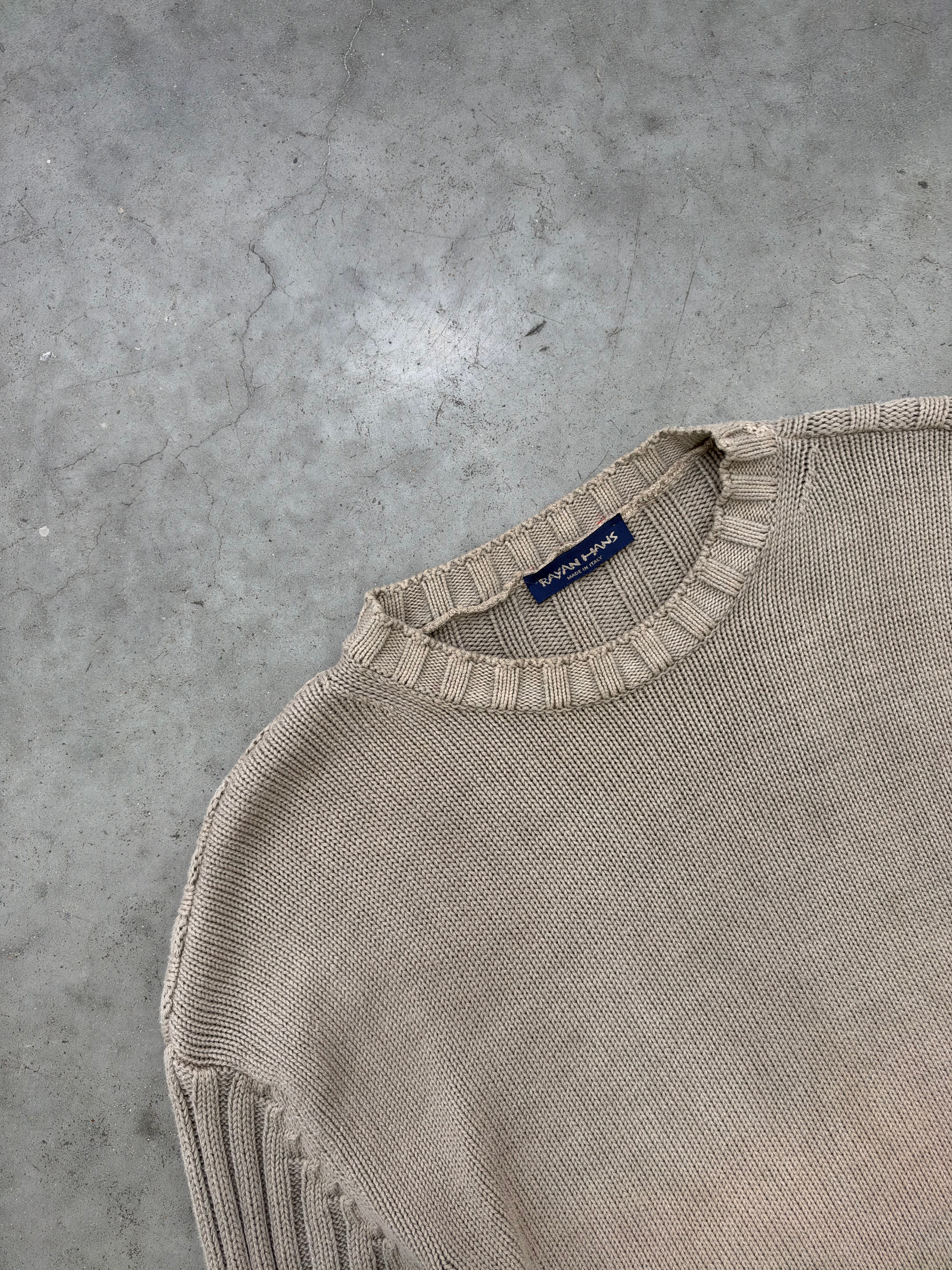 SUN FADED STONE GREY RIBBED SWEATER - 1990S