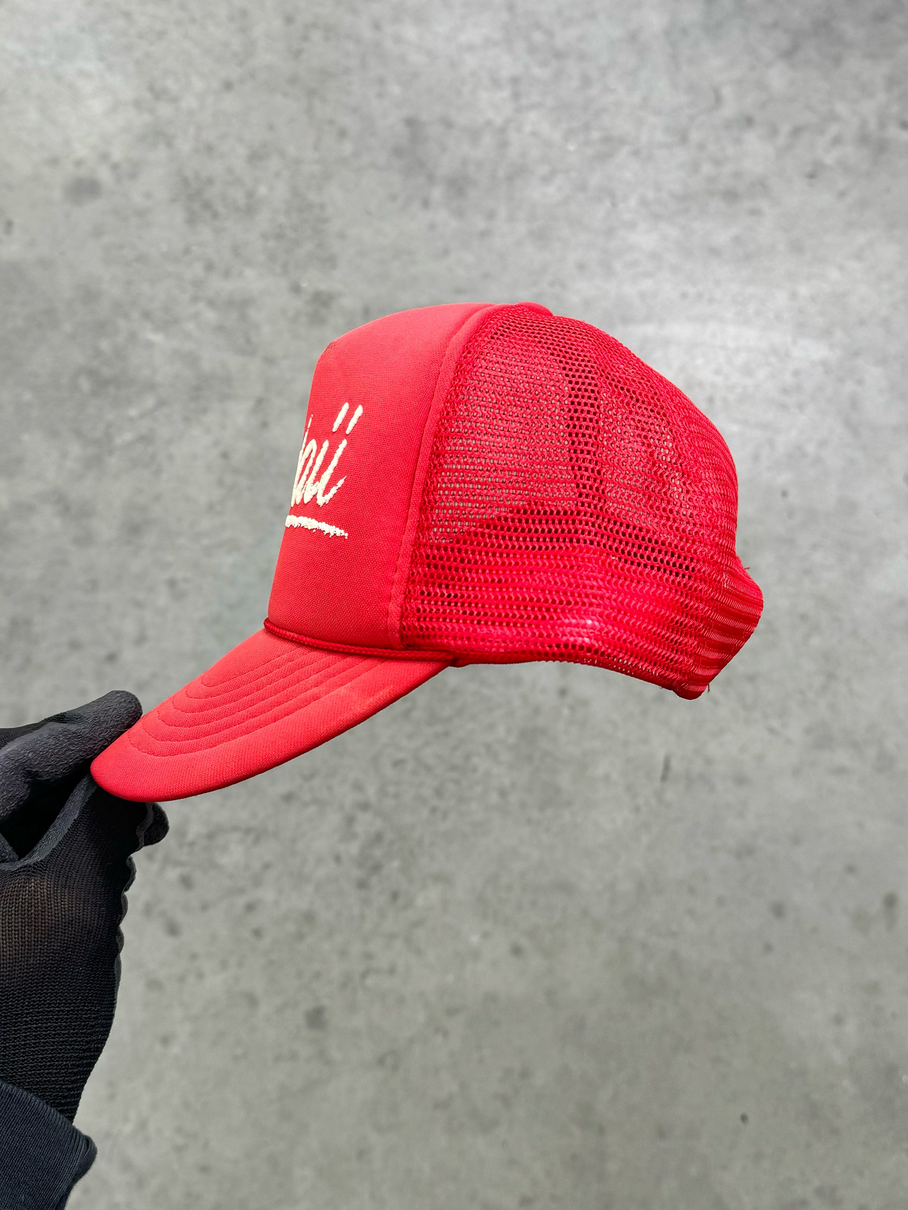 FADED RED "HAWAII" TRUCKER HAT - 1980S