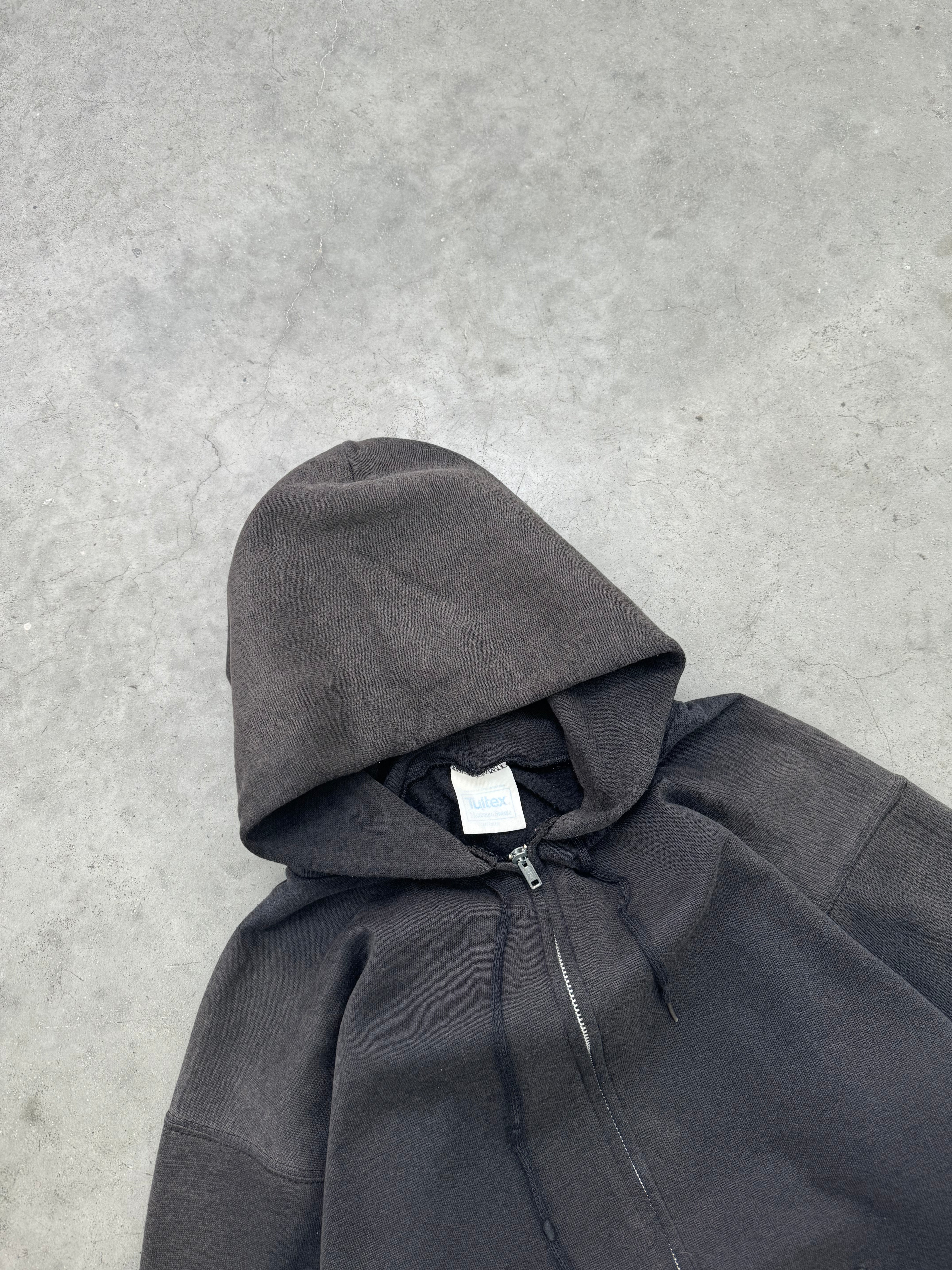 SUN FADED BLACK ZIP UP HOODIE - 1990S