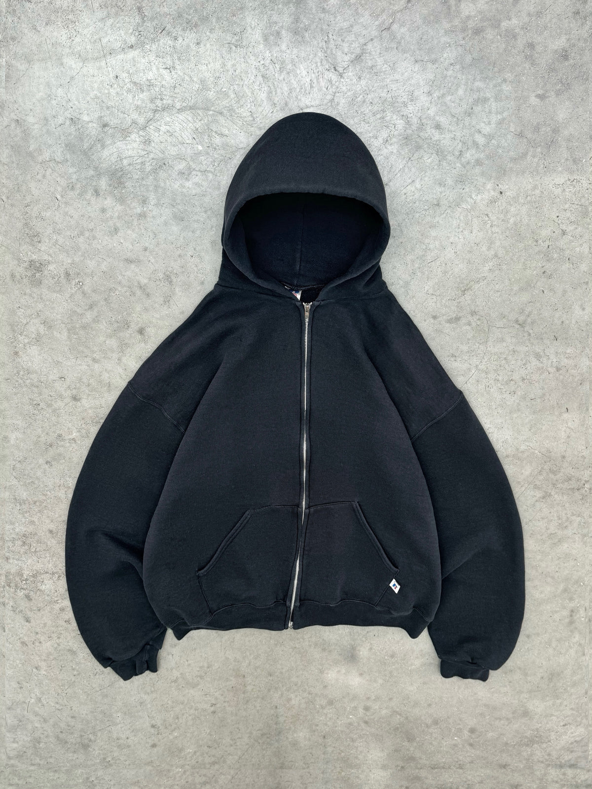 FADED BLACK RUSSELL ZIP UP HOODIE - 2000S