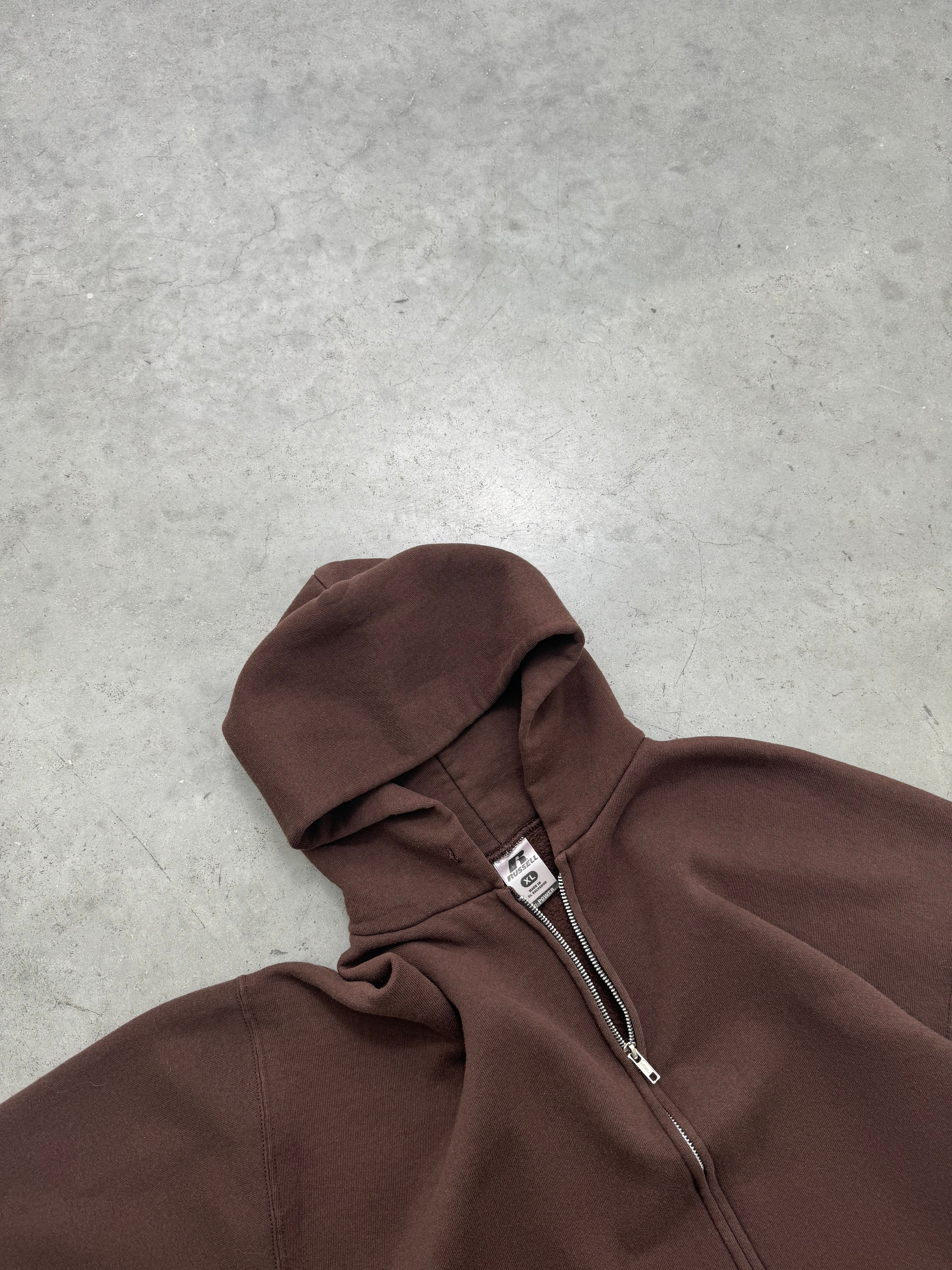 FADED MOCHA BROWN ZIP UP HOODIE - 2000S