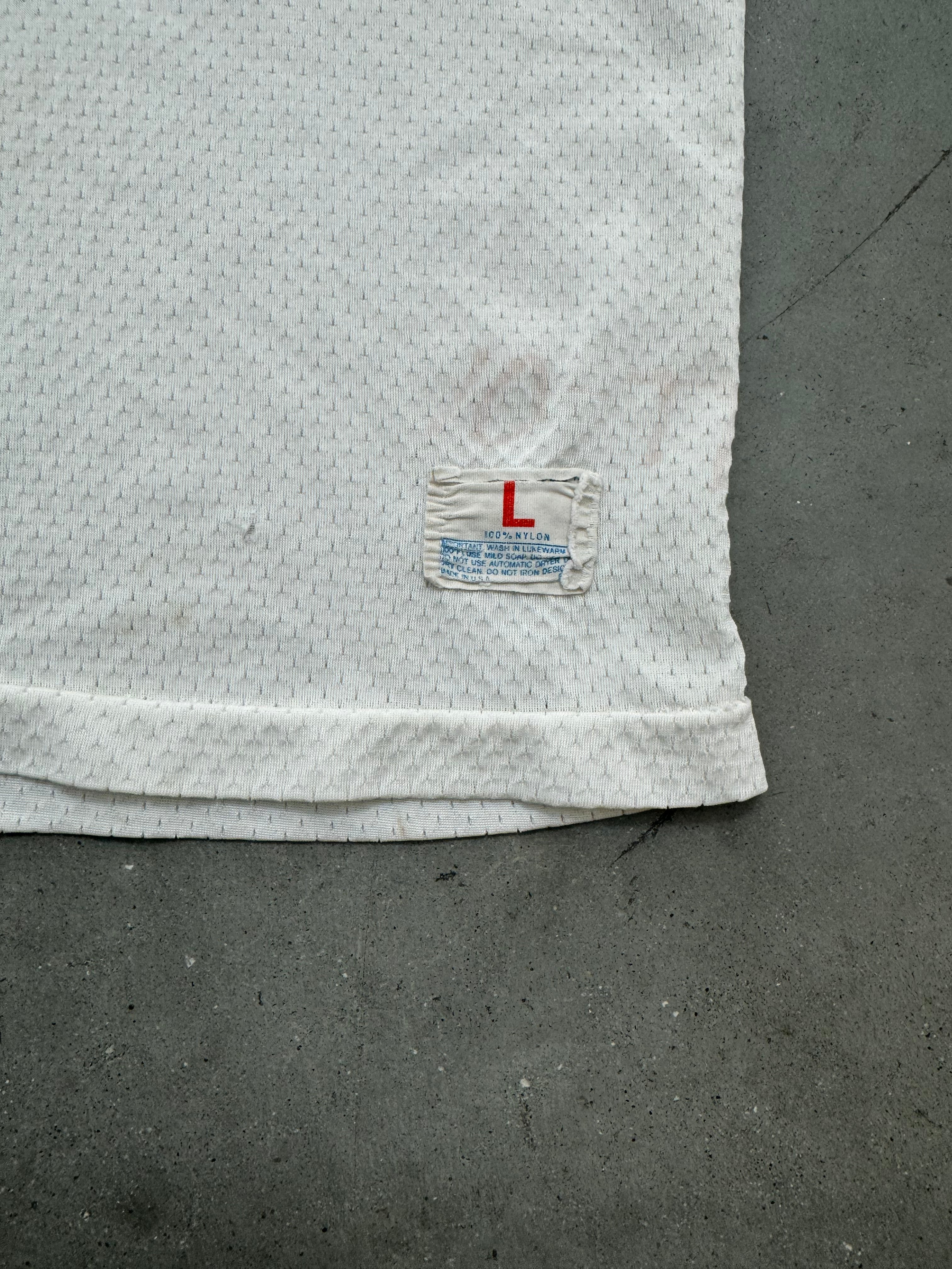 DISTRESSED & FADED WHITE "CASHMERE FOOTBALL" MESH JERSEY - 1980S