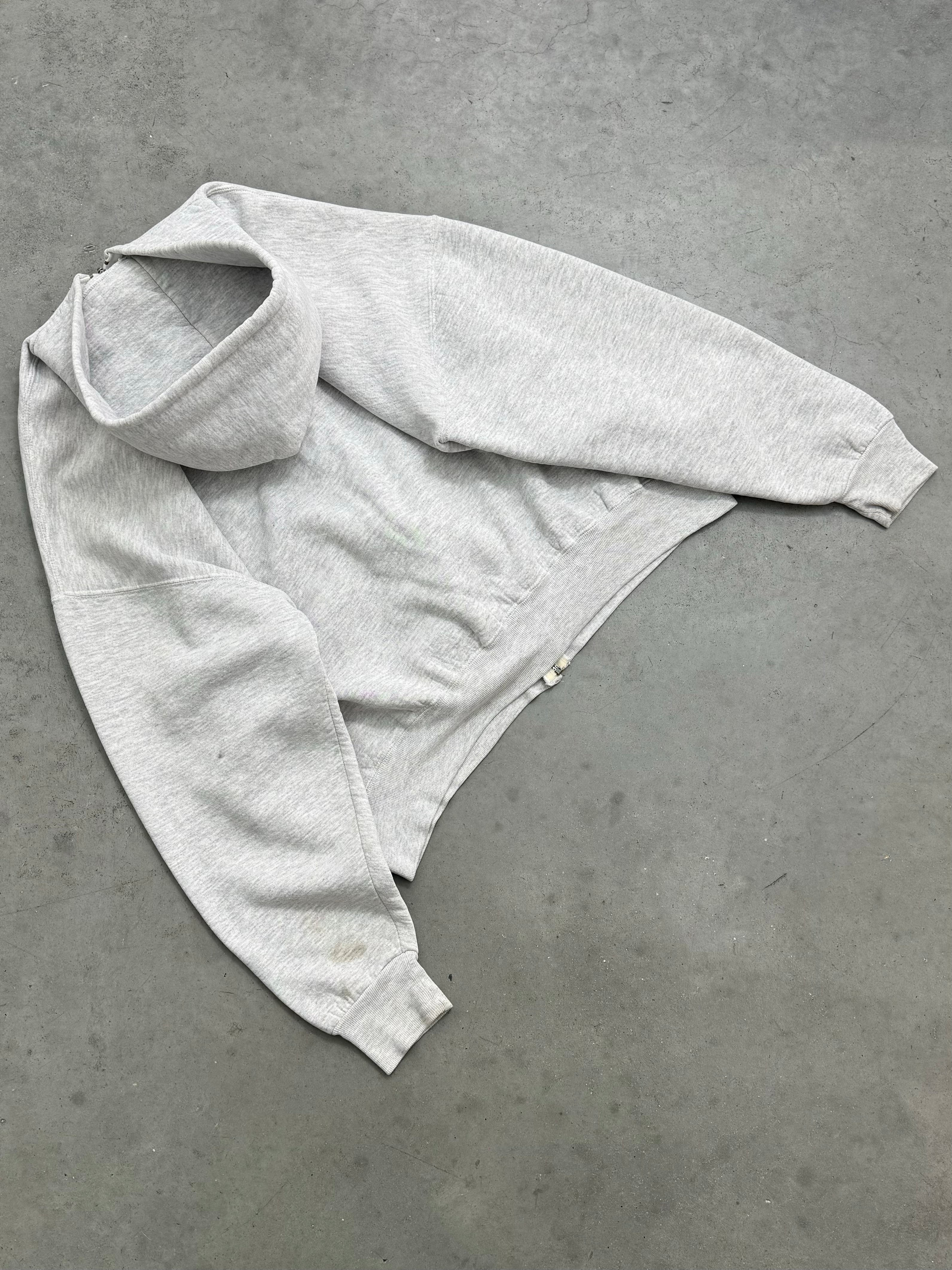FADED HEATHER GREY RUSSELL ZIP UP HOODIE - 1990S