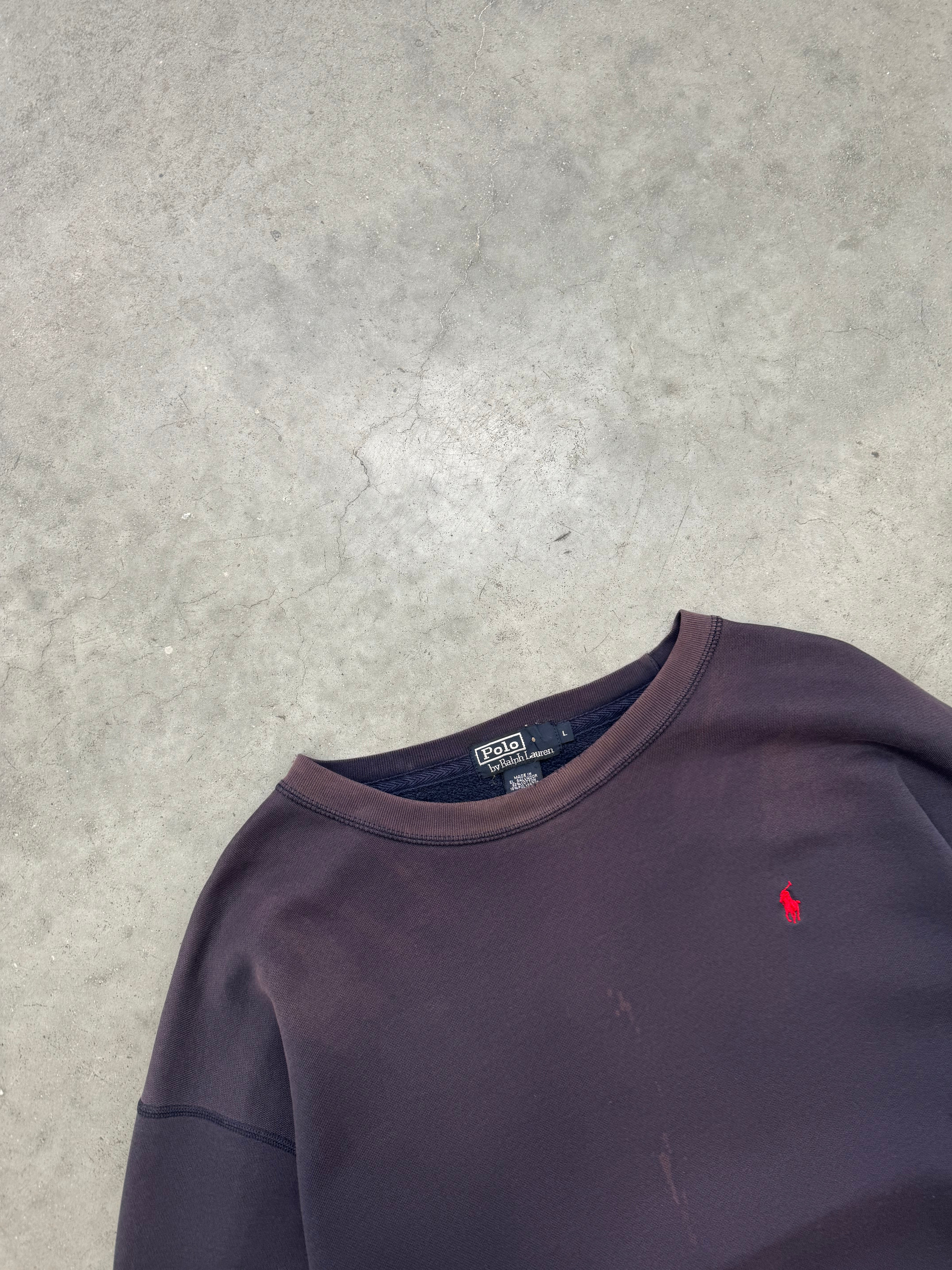SUN FADED INDIGO POLO RALPH LAUREN CREWNECK - 1990S