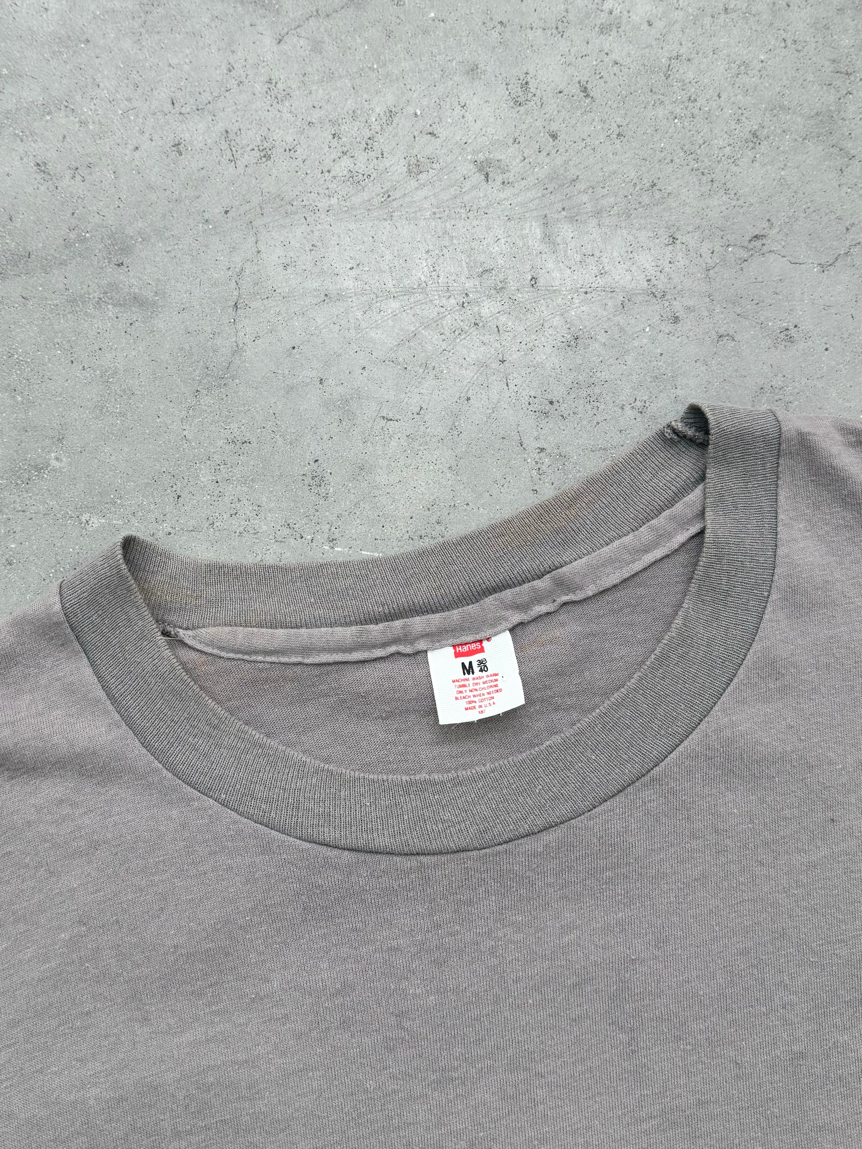 FADED CEMENT GREY HANES POCKET TEE - 1980S