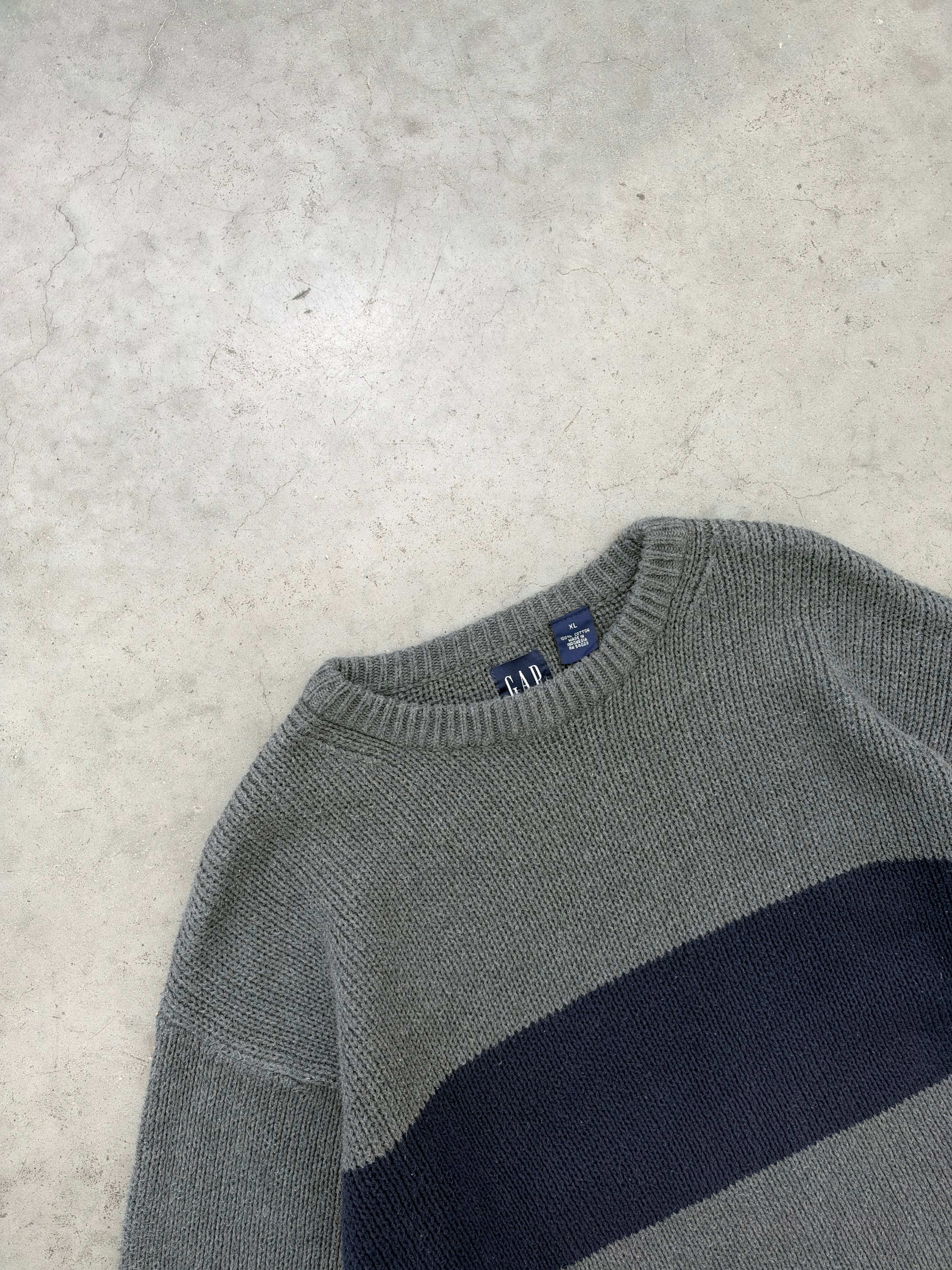 FADED CHARCOAL GAP STRIPE SWEATER - 1990S