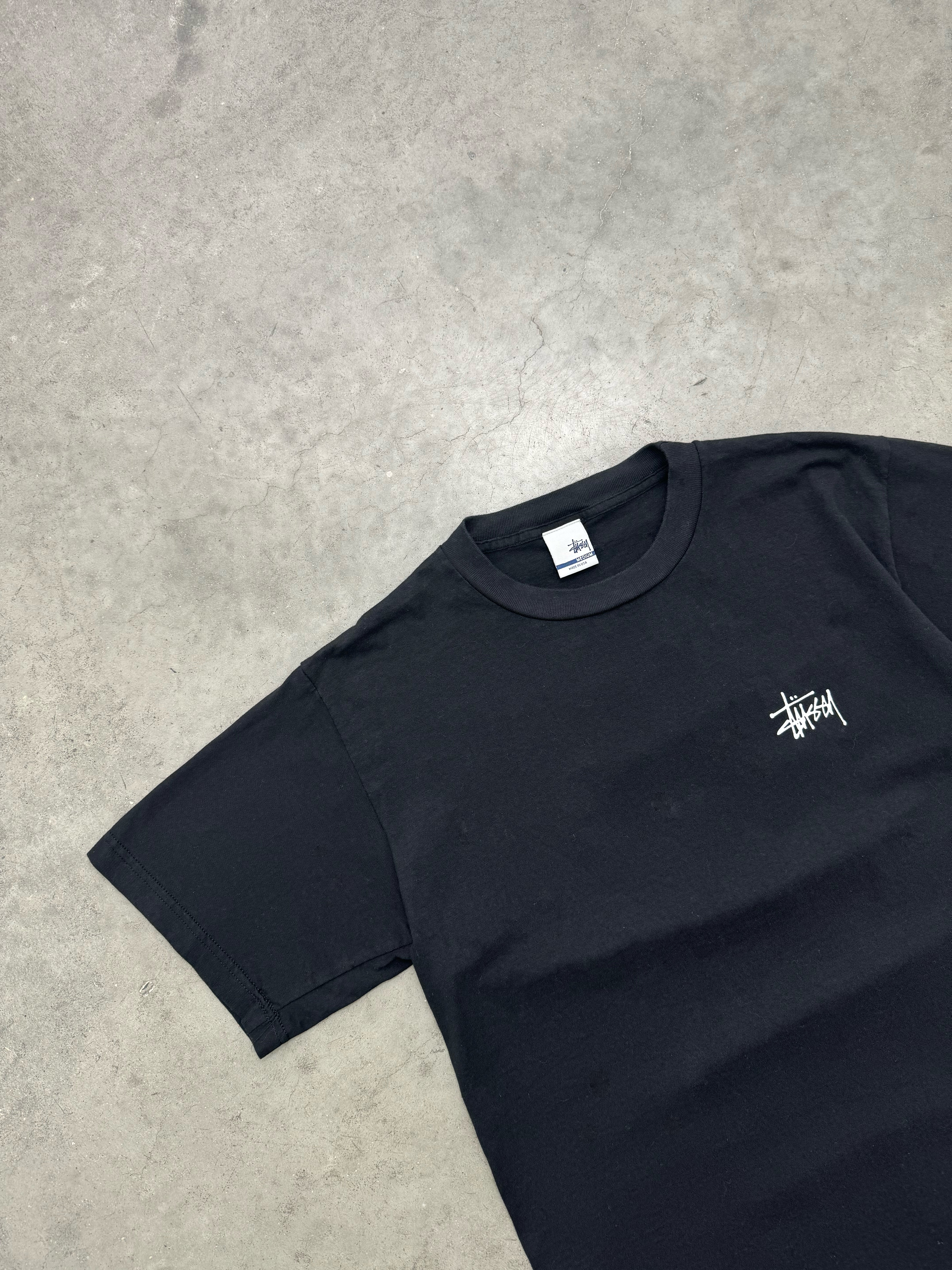 FADED MIDNIGHT BLACK STUSSY MADE IN USA TEE - 2000S