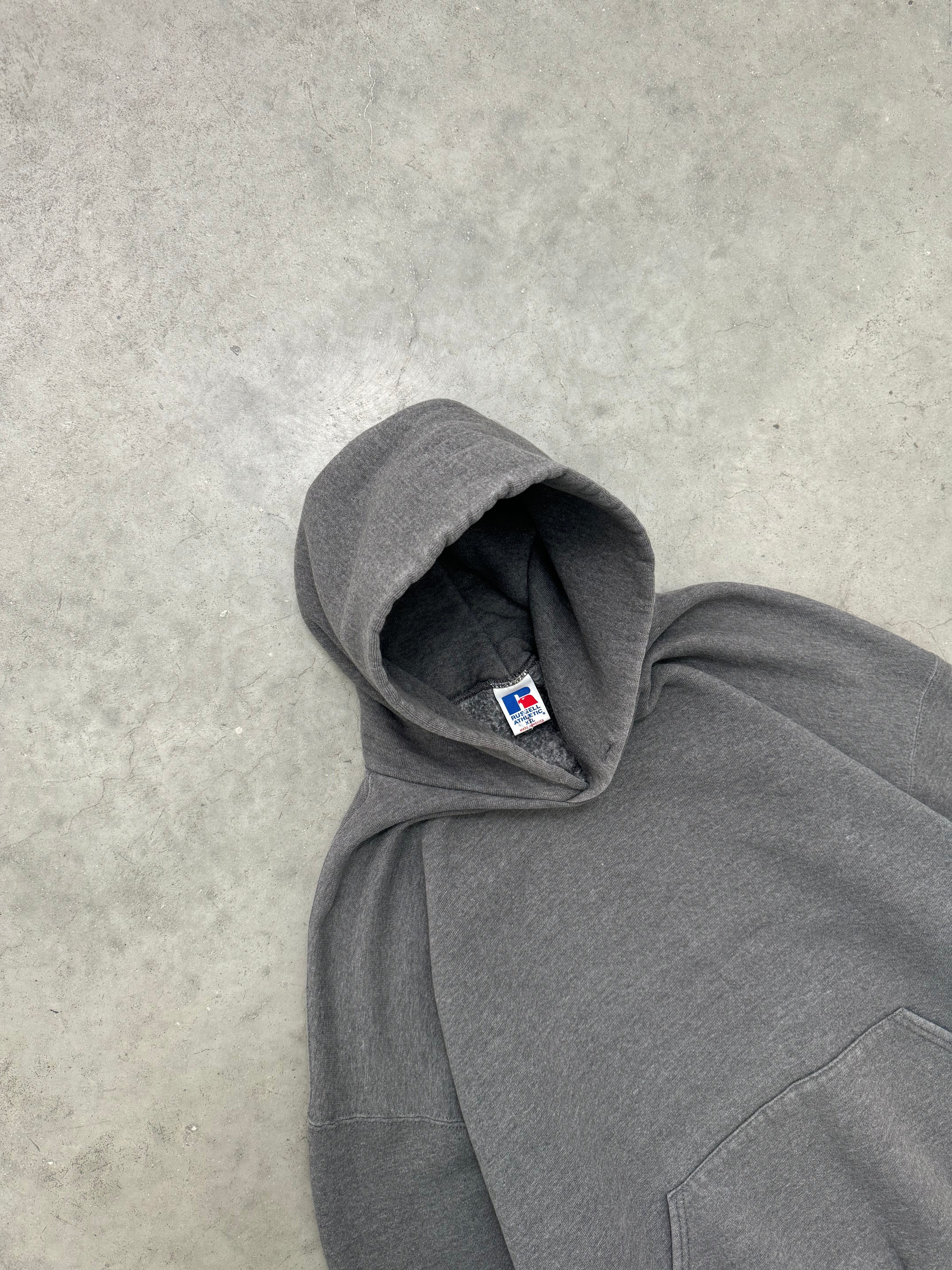 FADED CHARCOAL GREY TWO-TONE RUSSELL HOODIE - 1990S
