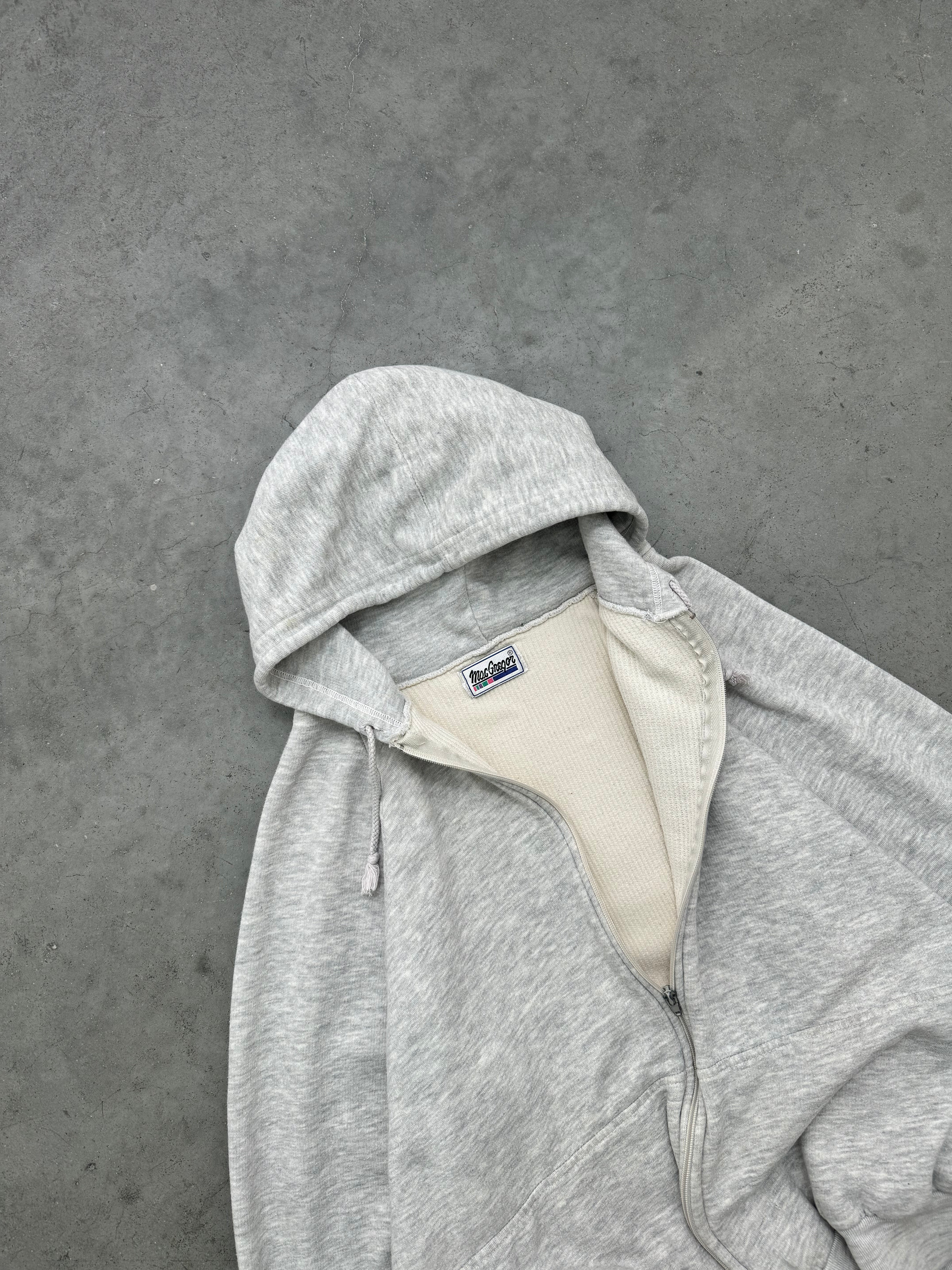 FADED HEATHER GREY THERMAL LINED ZIP UP HOODIE - 1980S