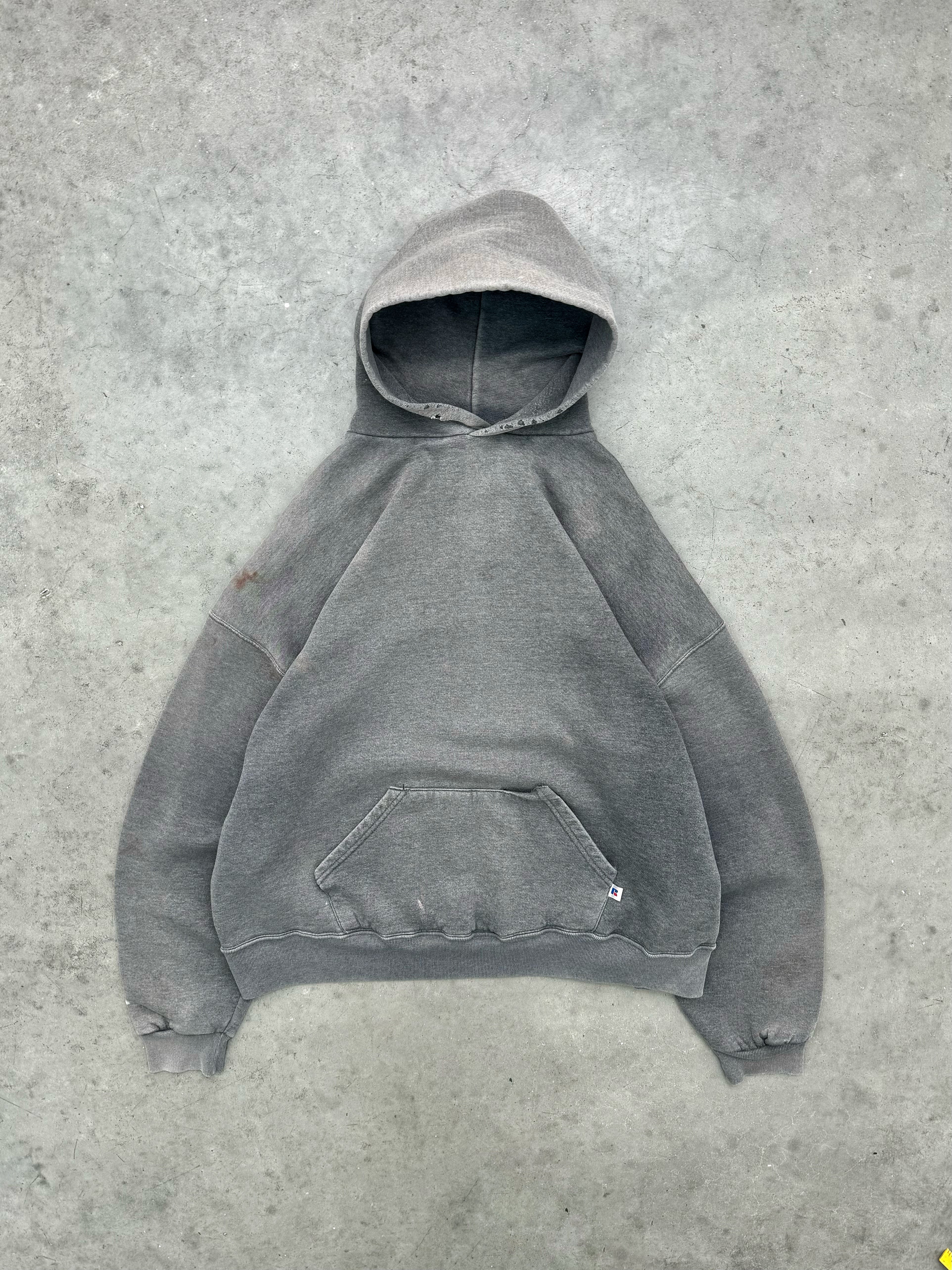SUN FADED CEMENT GREY RUSSELL HOODIE - 1990S