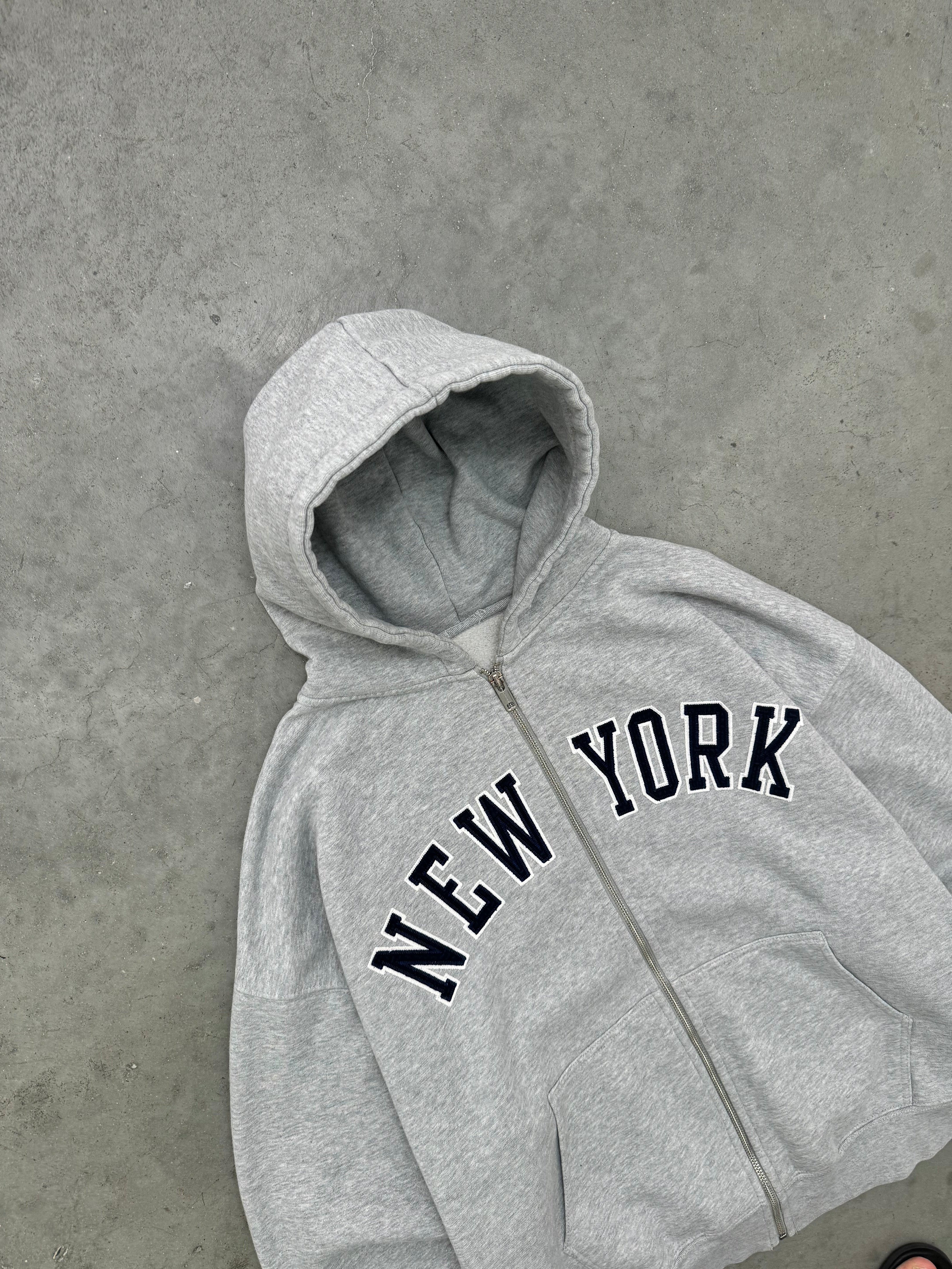 FADED HEATHER GREY "NEW YORK" ZIP UP HOODIE - 2000S