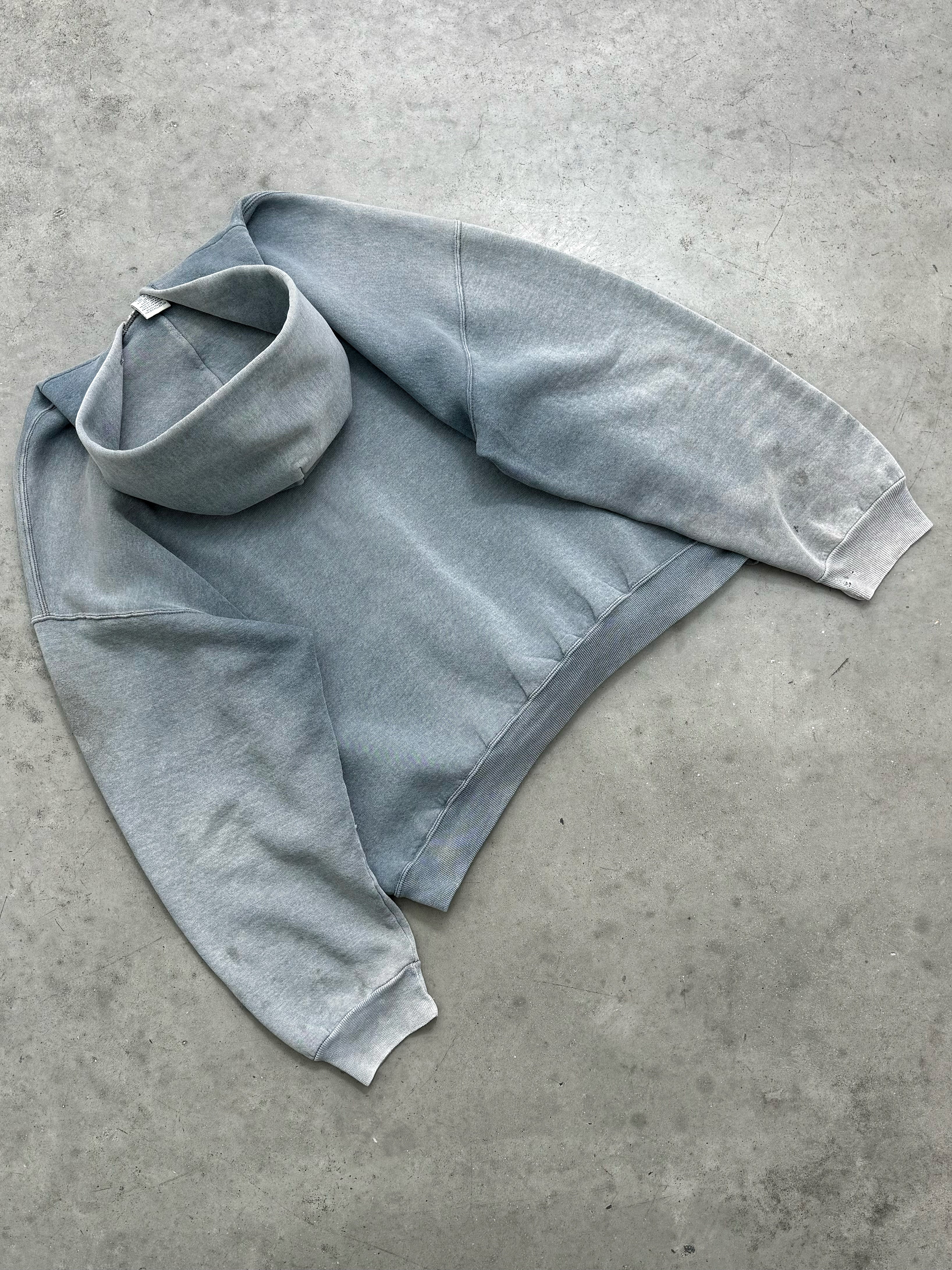 SUN FADED SLATE GREY RUSSELL ZIP UP HOODIE - 1990S