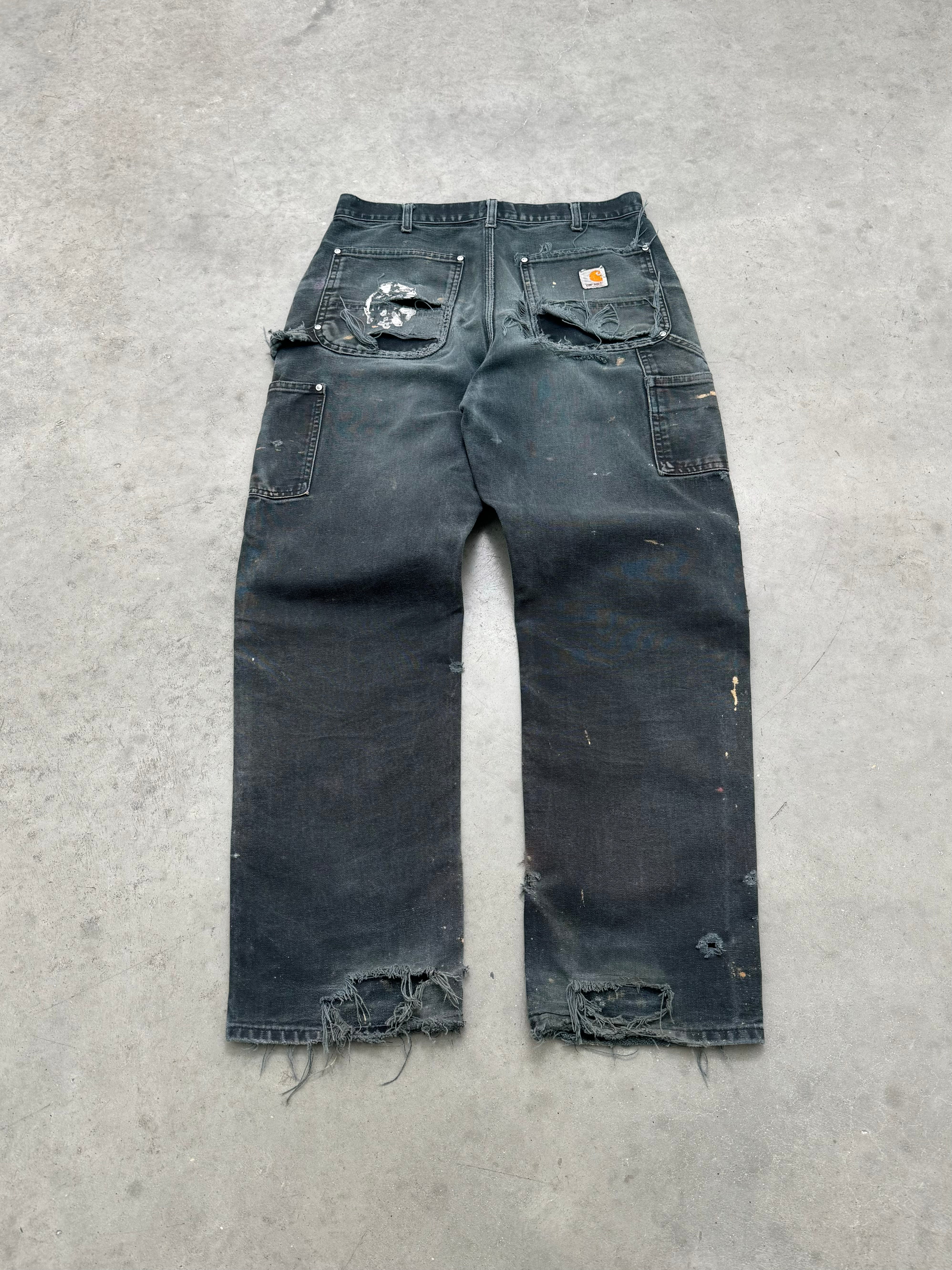 DISTRESSED FADED BLACK CARHARTT DOUBLE KNEE - 1990S