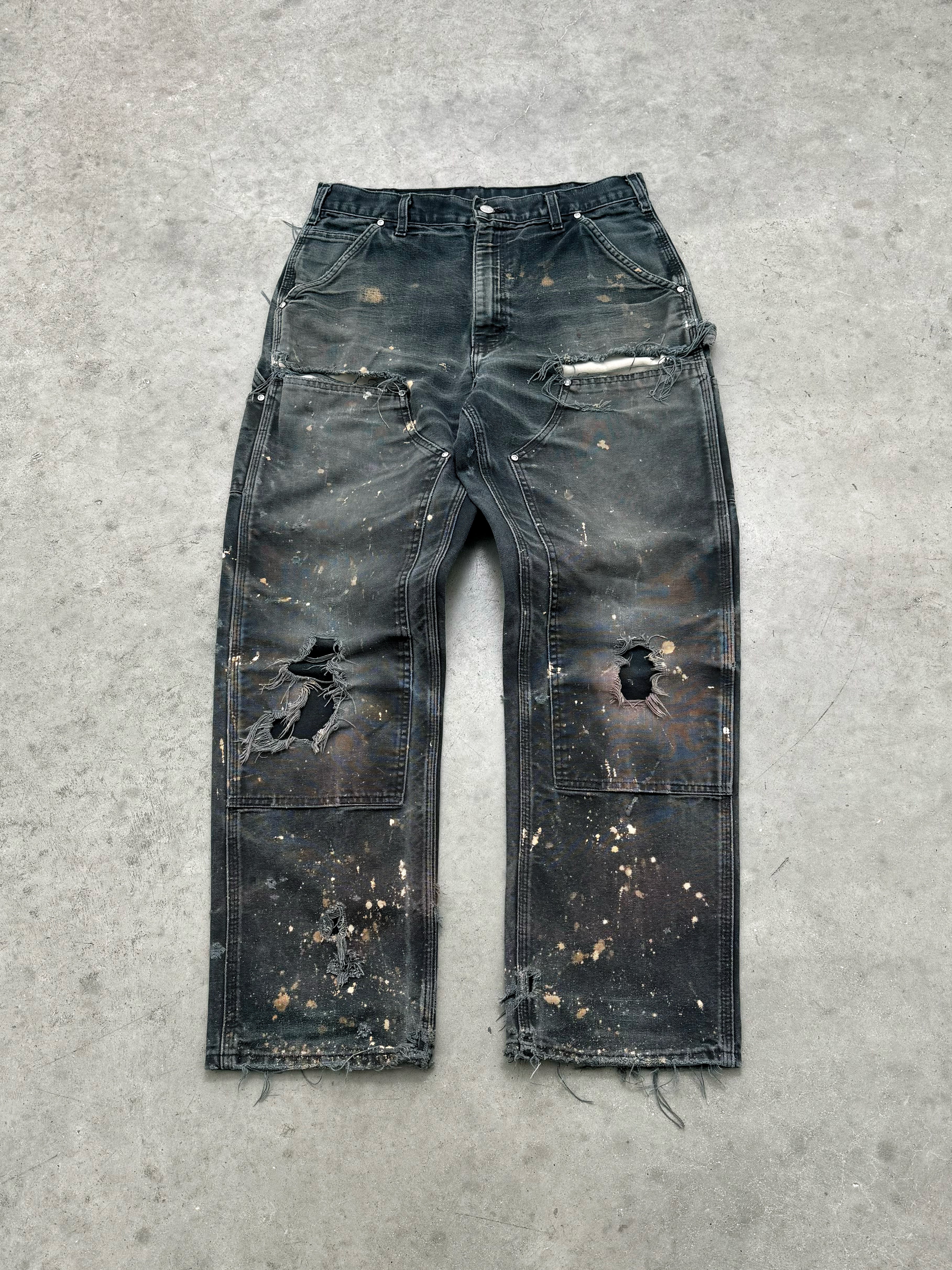 DISTRESSED FADED BLACK CARHARTT DOUBLE KNEE - 1990S