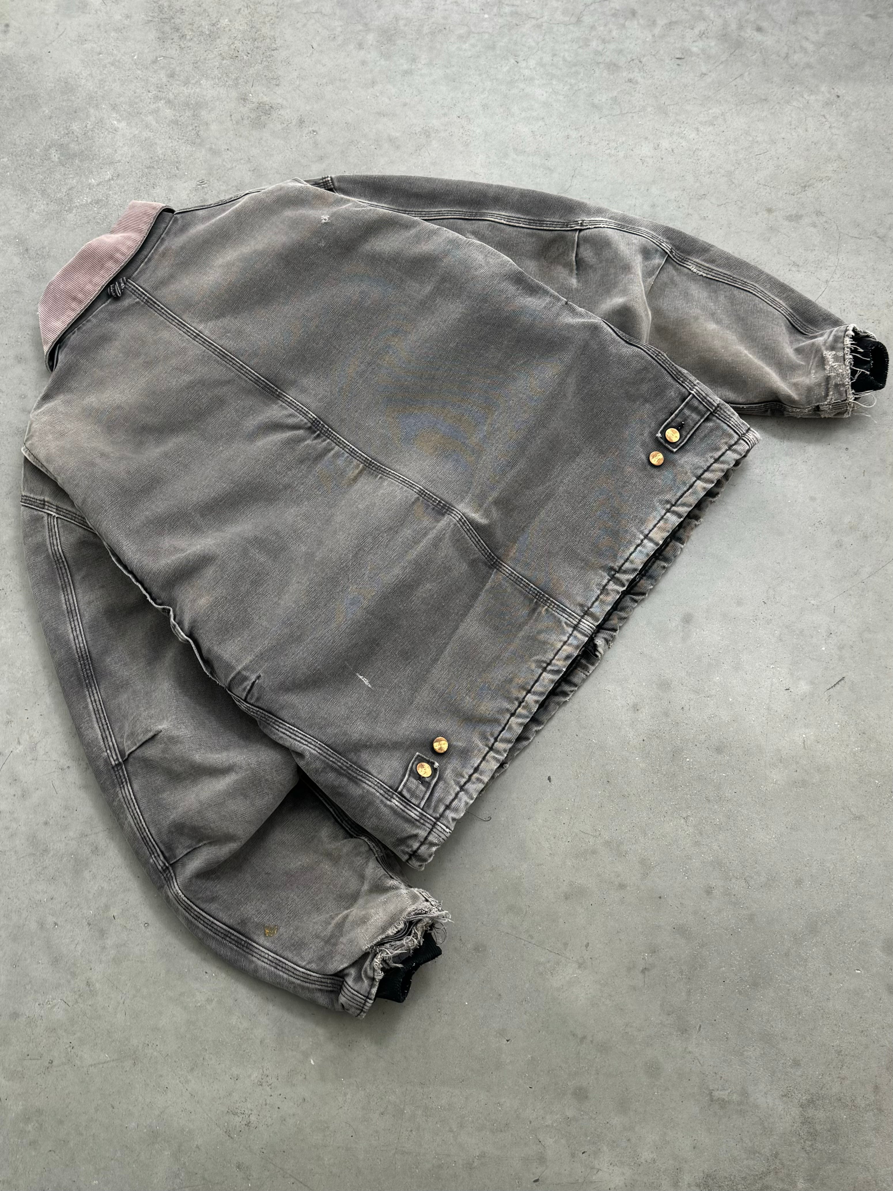 DISTRESSED & SUN FADED BLACK SMOKE CARHARTT ARCTIC JACKET - 1990S