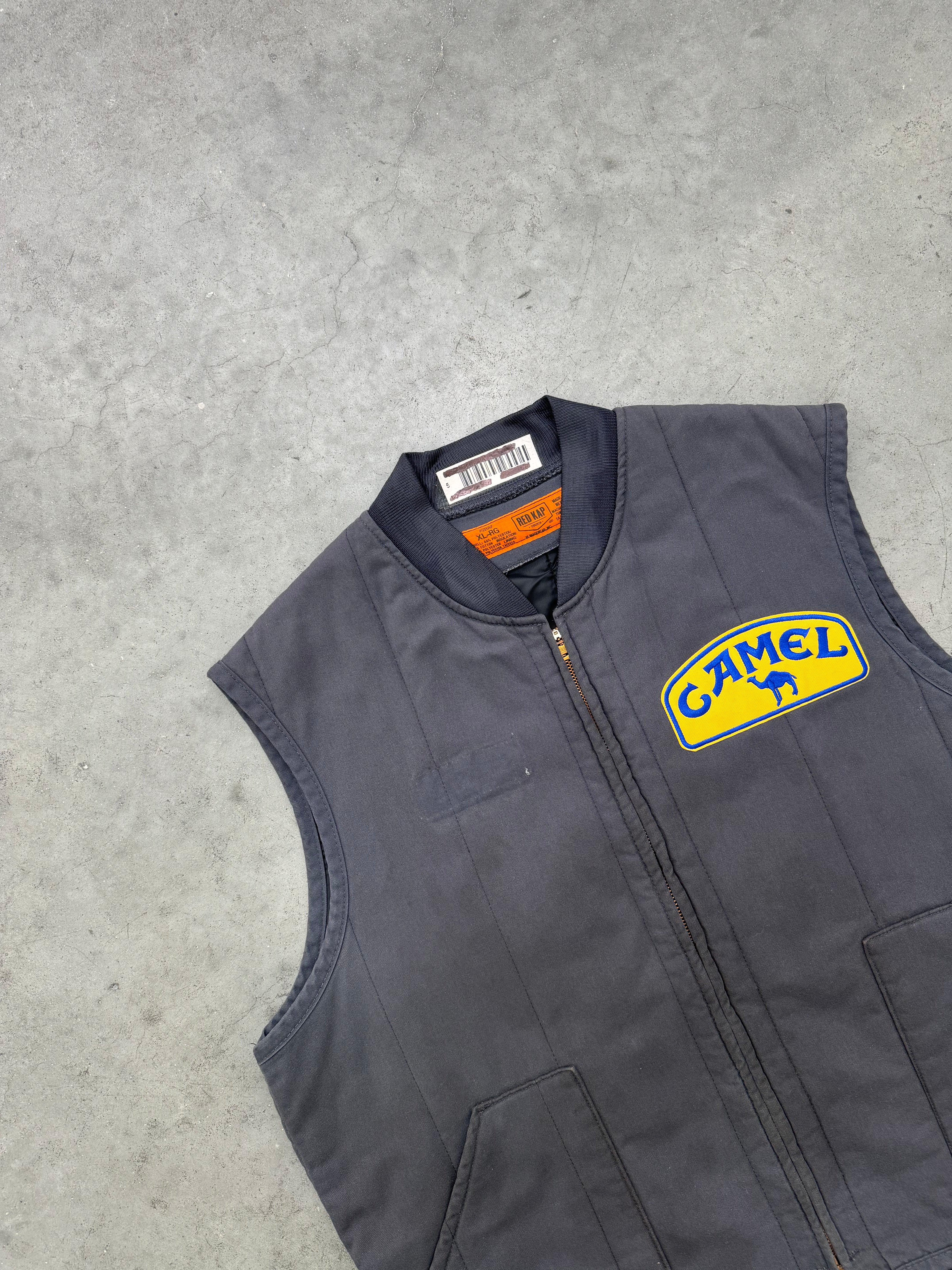 FADED CHARCOAL "CAMEL" ZIP-UP WORK VEST - 1980S