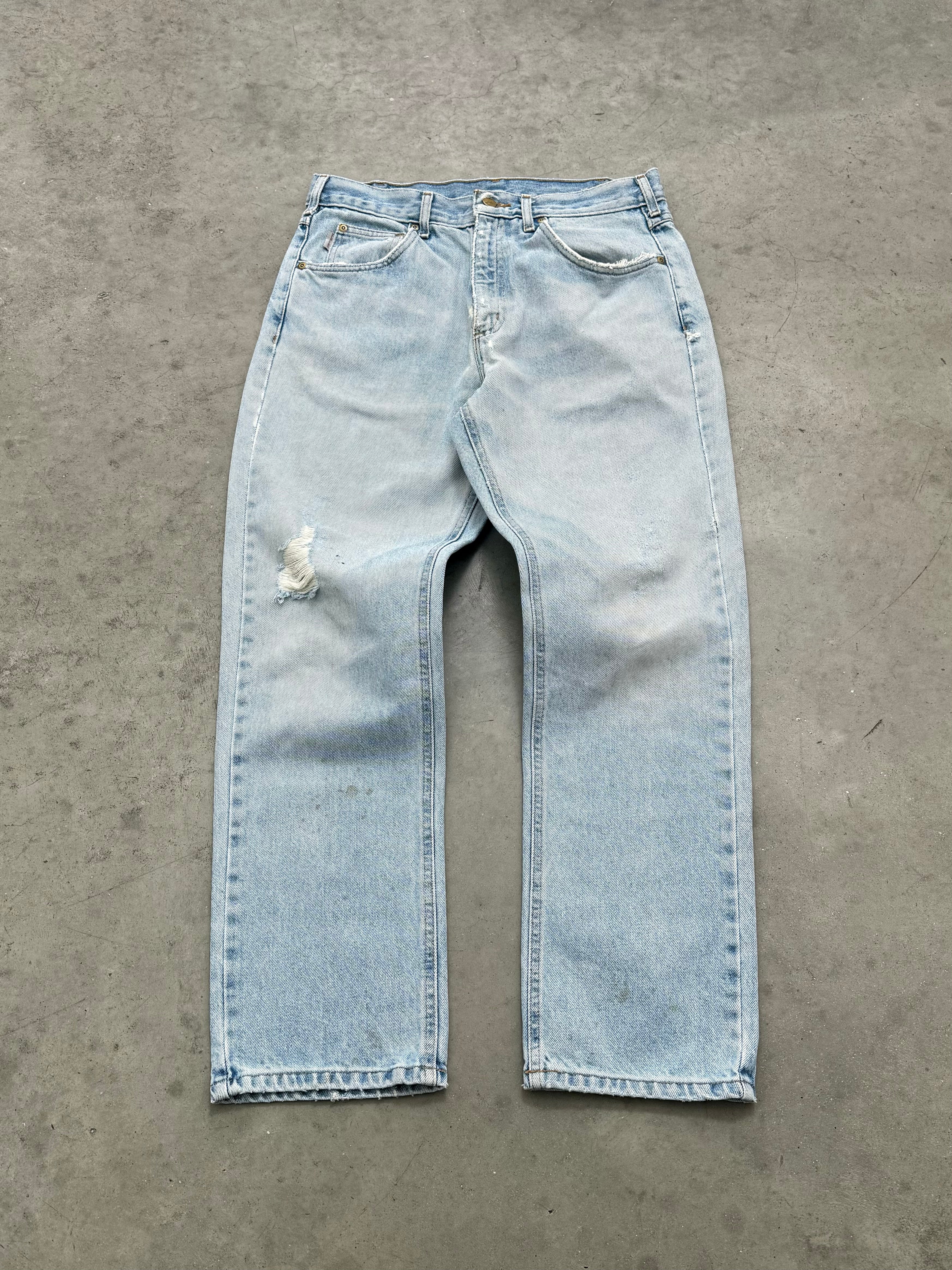 DISTRESSED & FADED LIGHT BLUE CARHARTT JEANS - 1990S