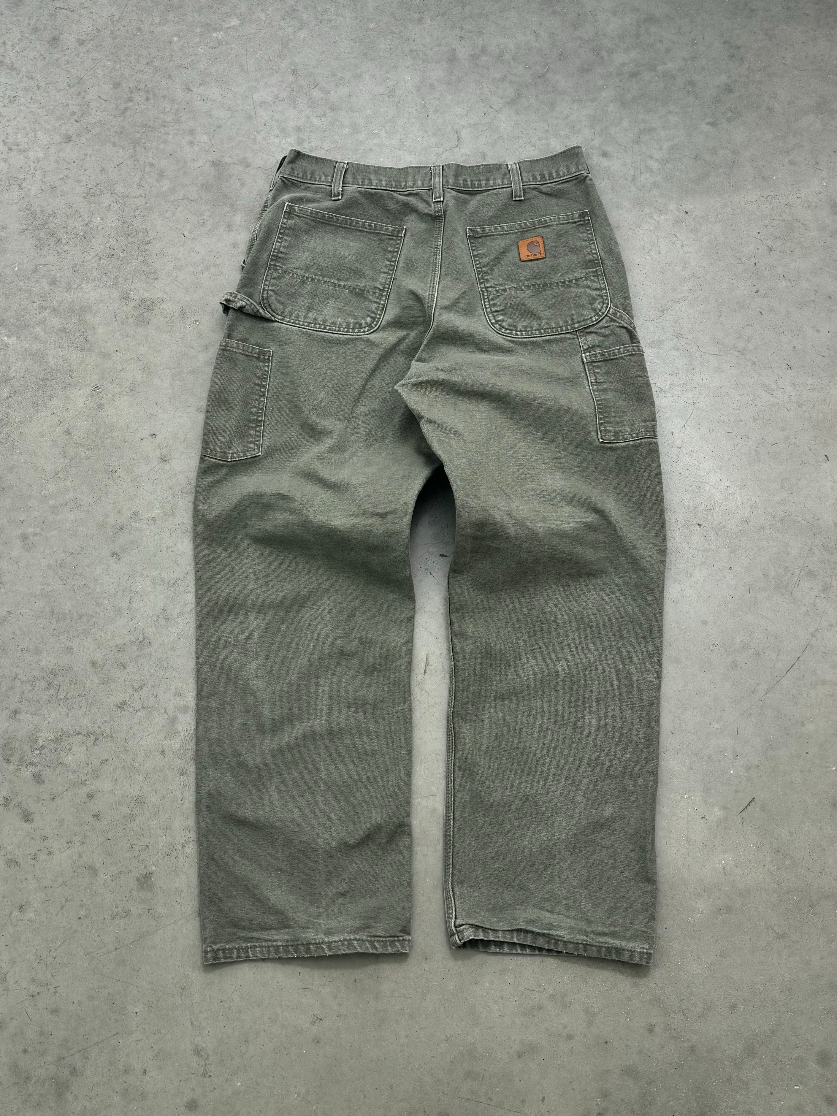 FADED OLIVE GREEN CARPENTER WORK PANTS - 1990S