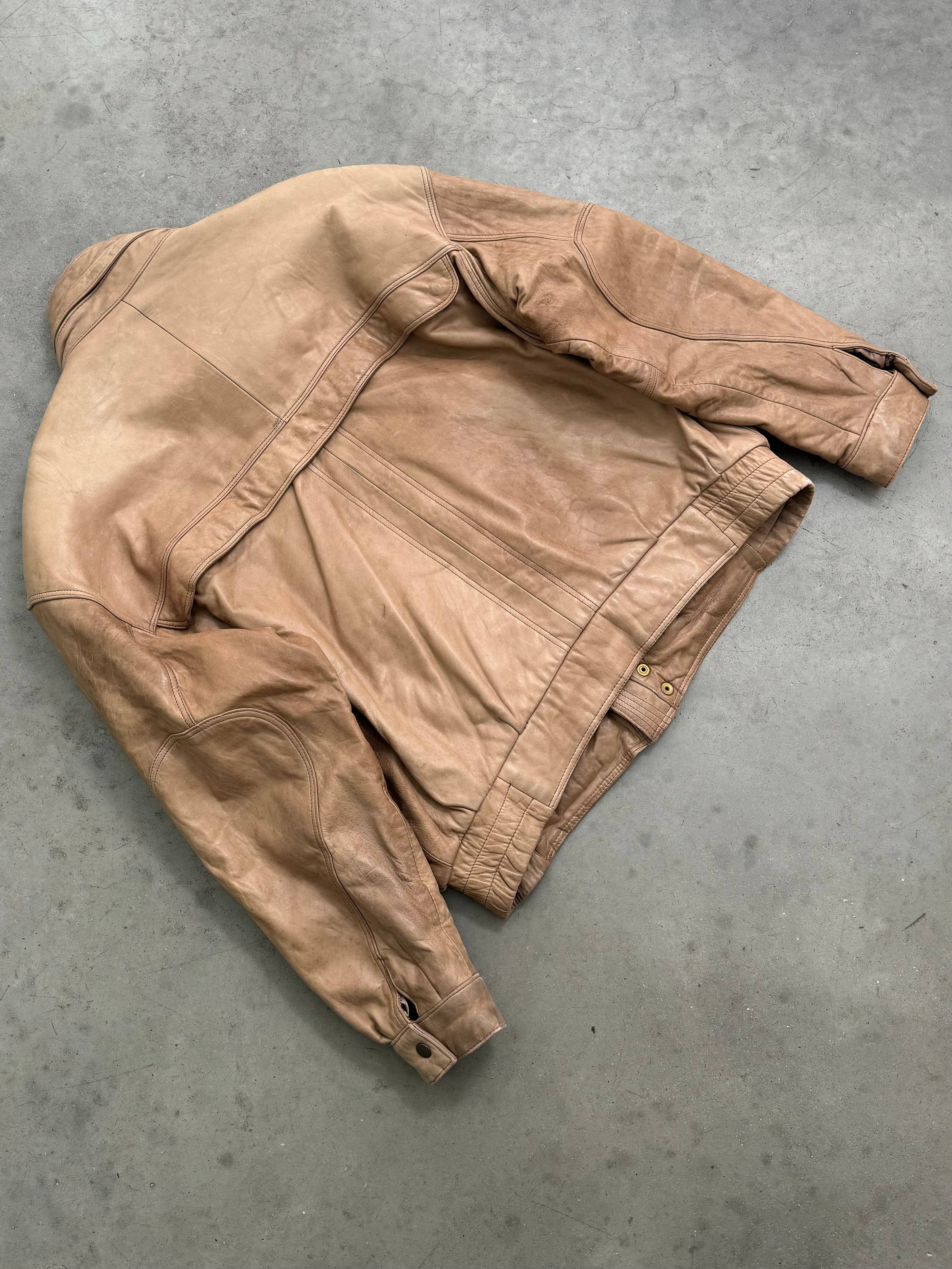 FADED LEATHER BROWN UTILITY JACKET - 1980S