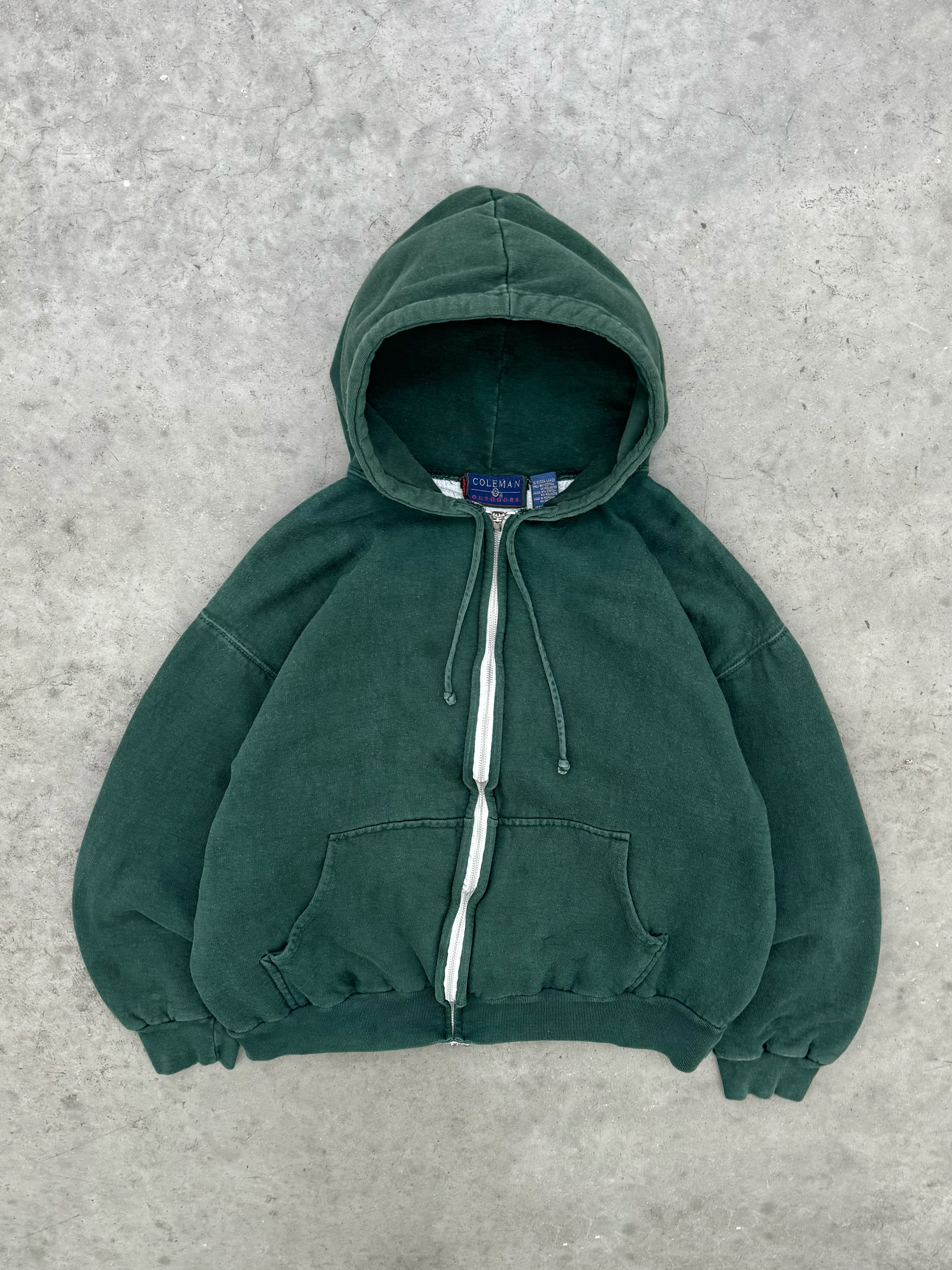 FADED PINE GREEN THERMAL LINED ZIP-UP HOODIE -1990S