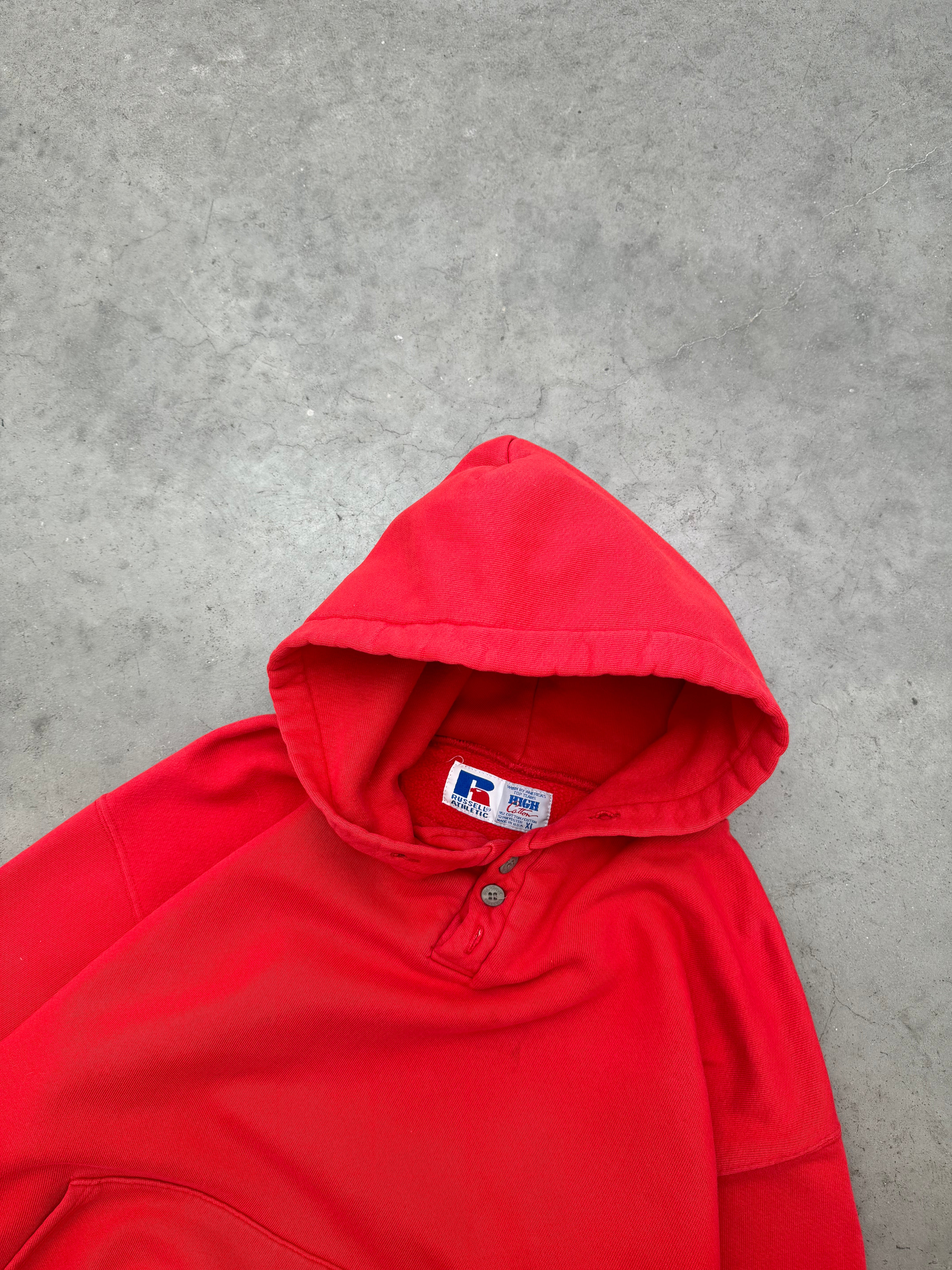 FADED RED RUSSELL HENLEY HOODIE - 1990S