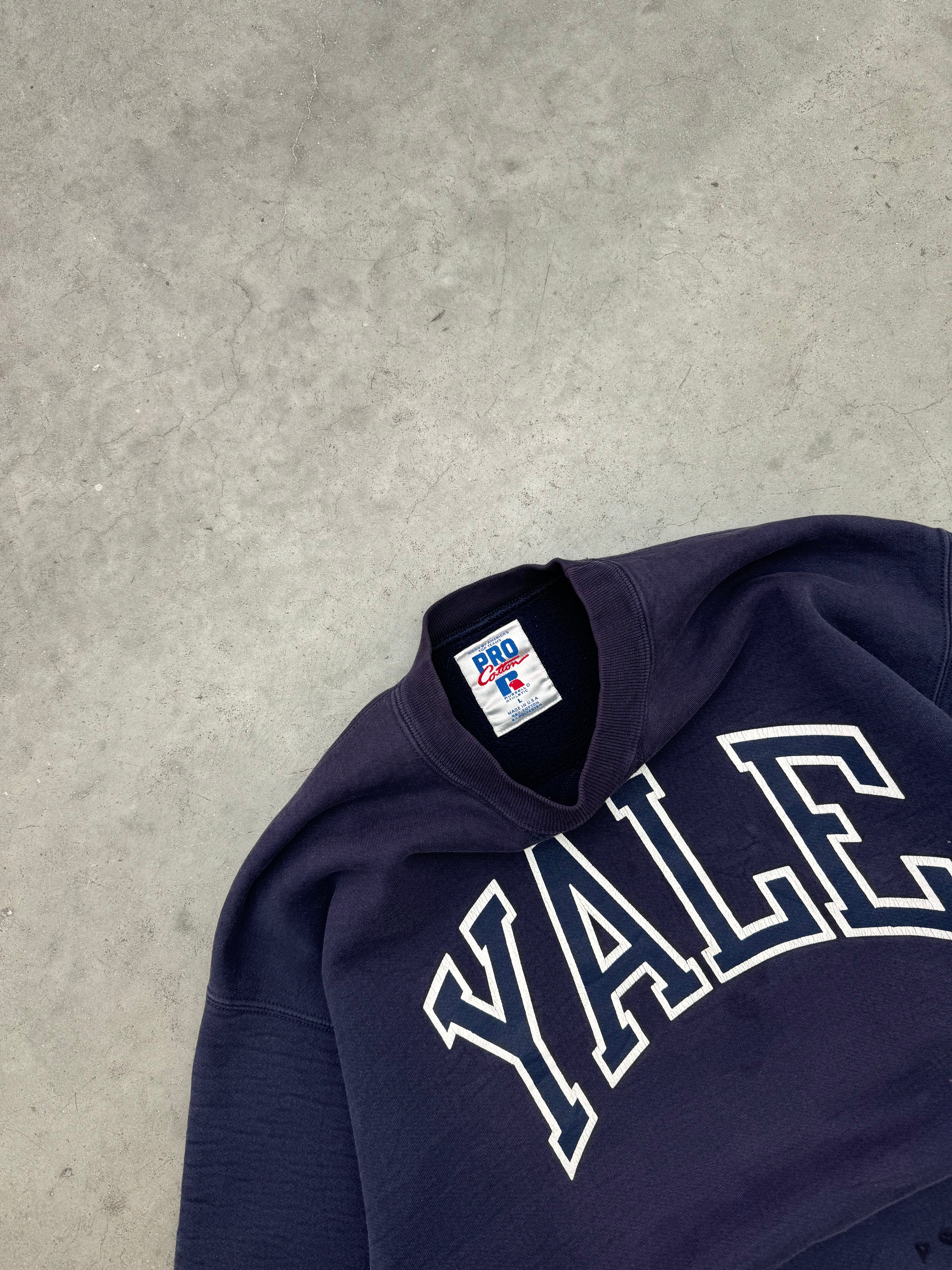 FADED NAVY BLUE "YALE" RUSSELL CREWNECK - 1990S