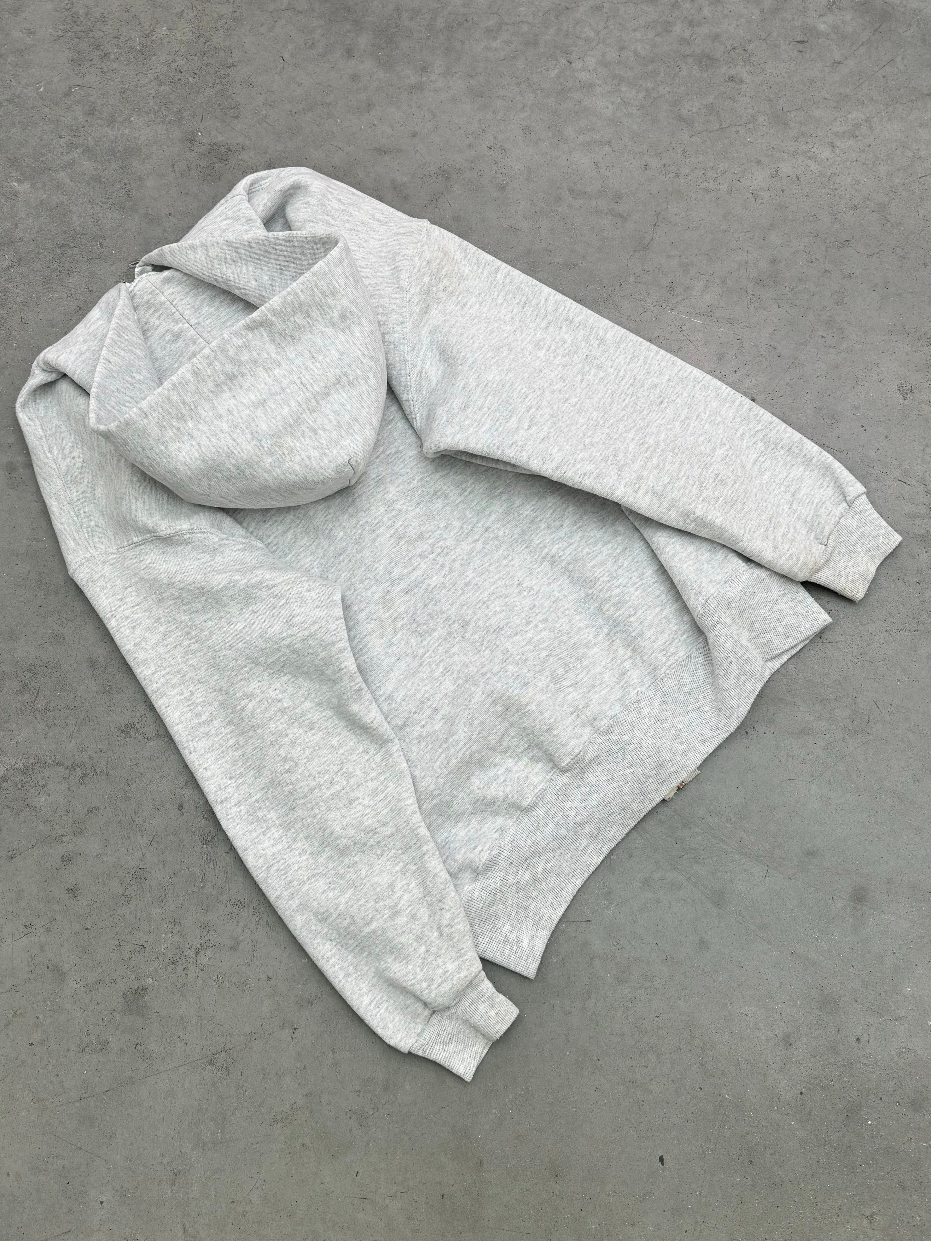 FADED HEATHER GREY RUSSELL ZIP UP HOODIE - 1990S