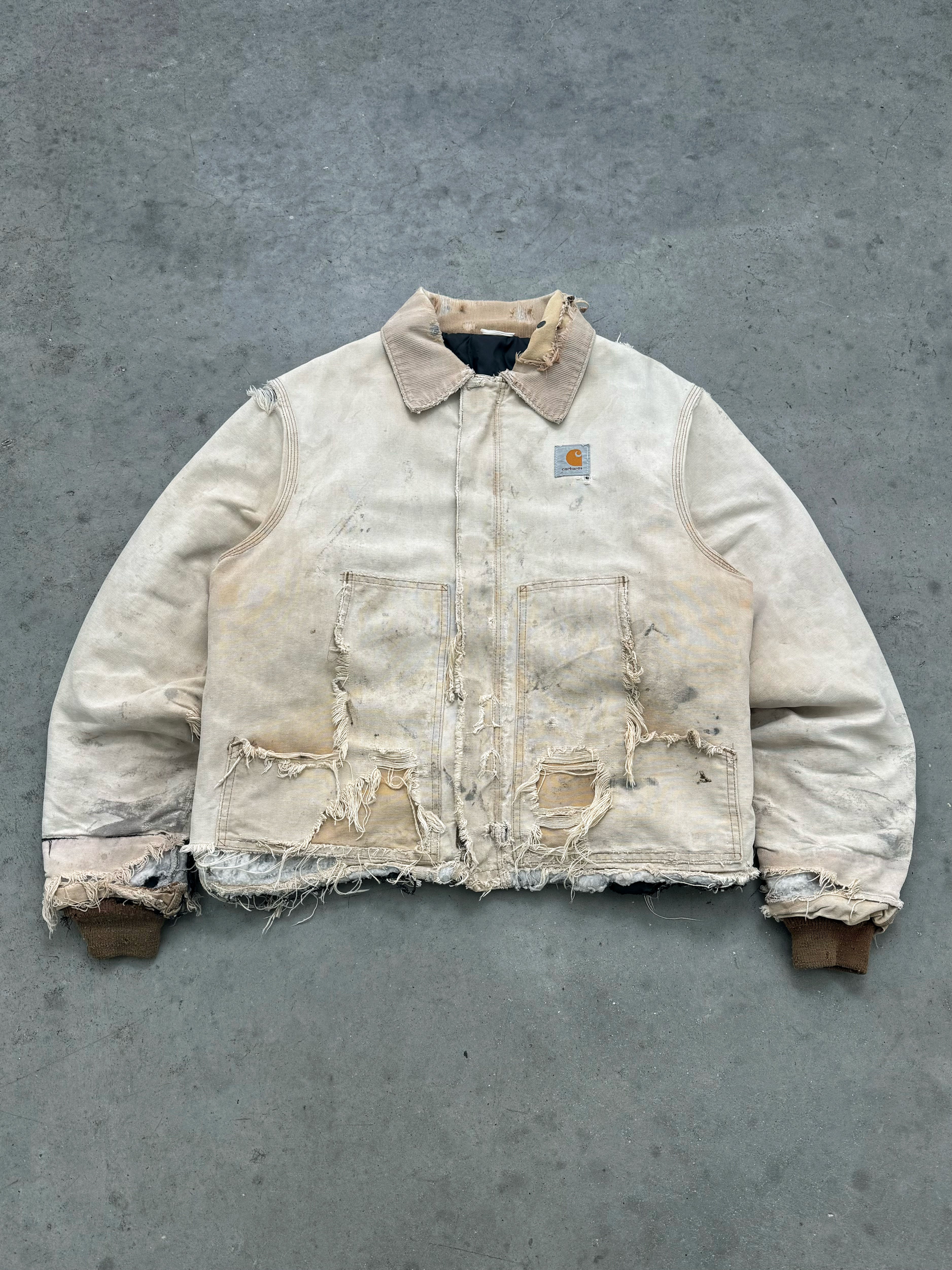 FADED AND DISTRESSED BEIGE CARHARTT JACKET - 1990S