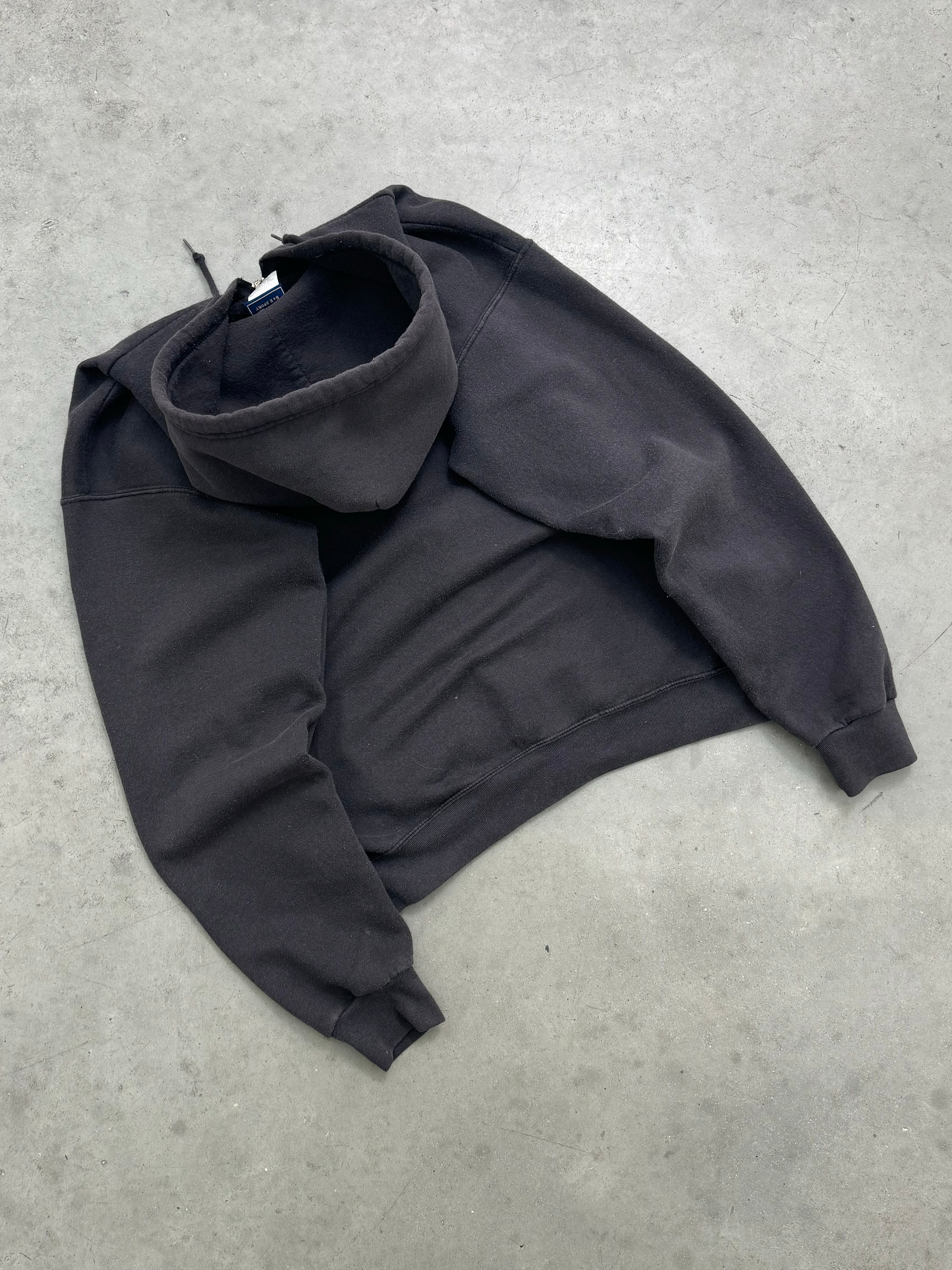 FADED BLACK ZIP UP HOODIE - 1990S